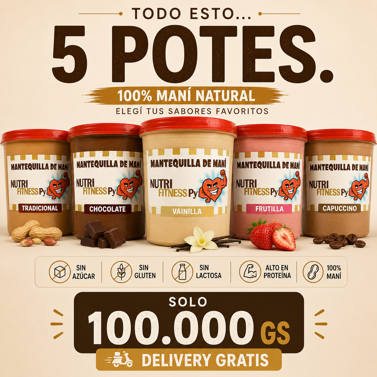 Nutri Fitness PY Facebook ad: Promo 5 Mantequillas + Delivery GRATIS