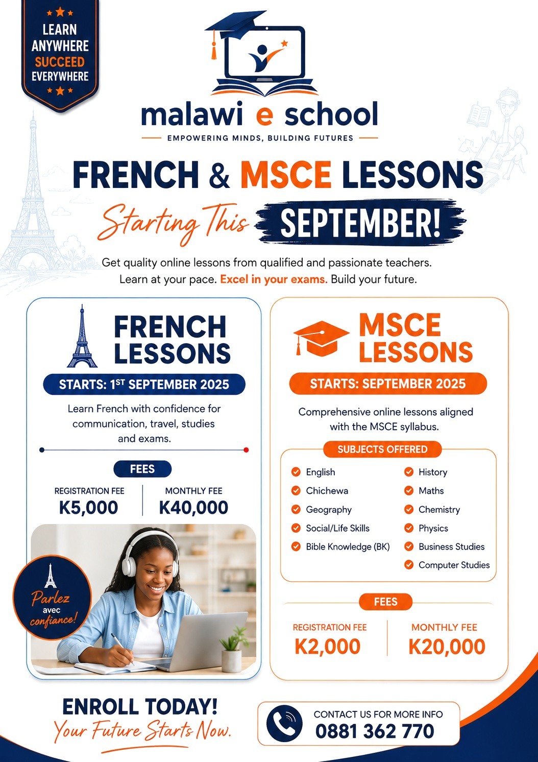 Malawi e School Facebook ad: MALAWI E SCHOOL, ENROLLMENT NOW OPEN!