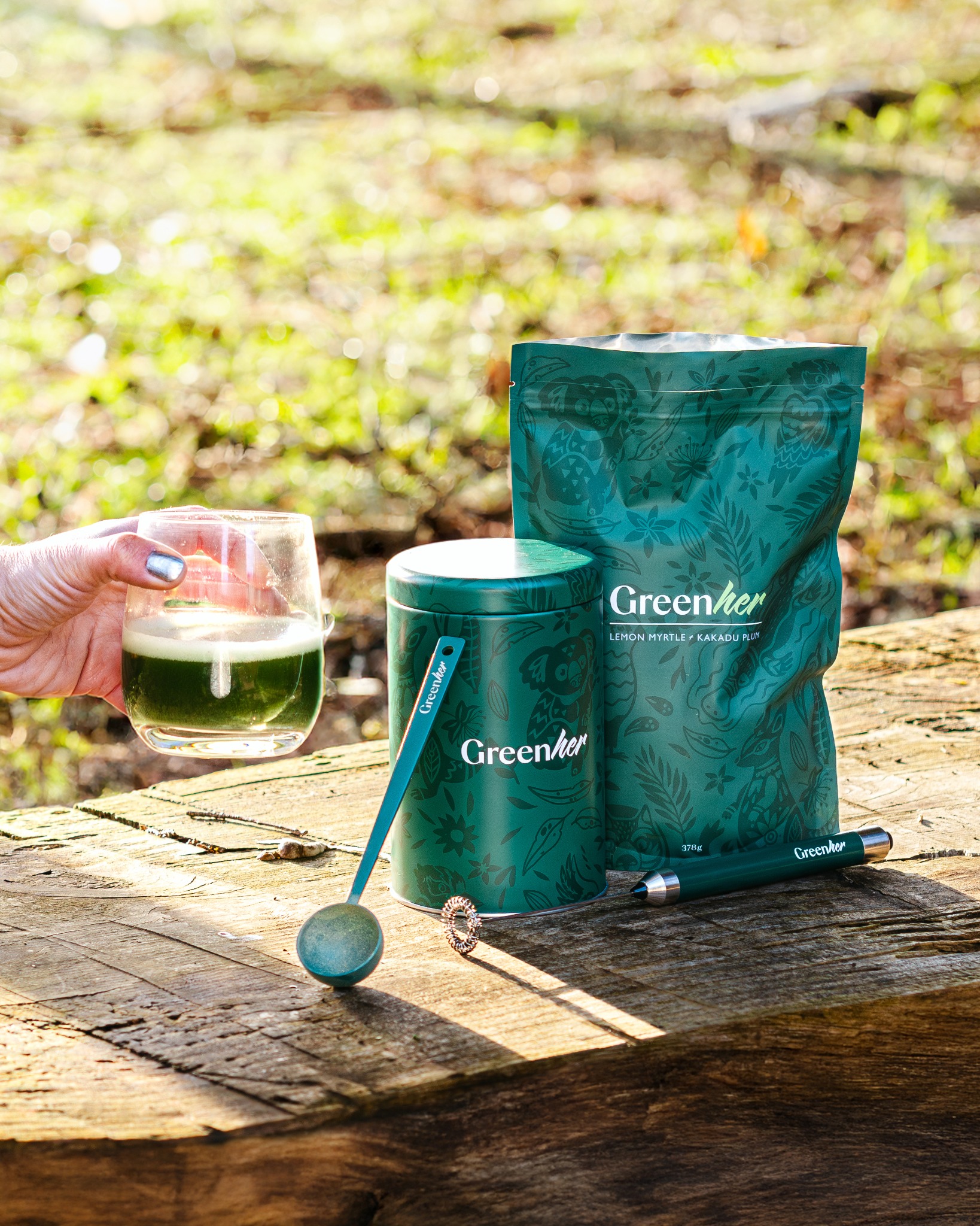 Greenher Facebook ad: One Scoop. 80+ Nutrients. Zero Fuss.