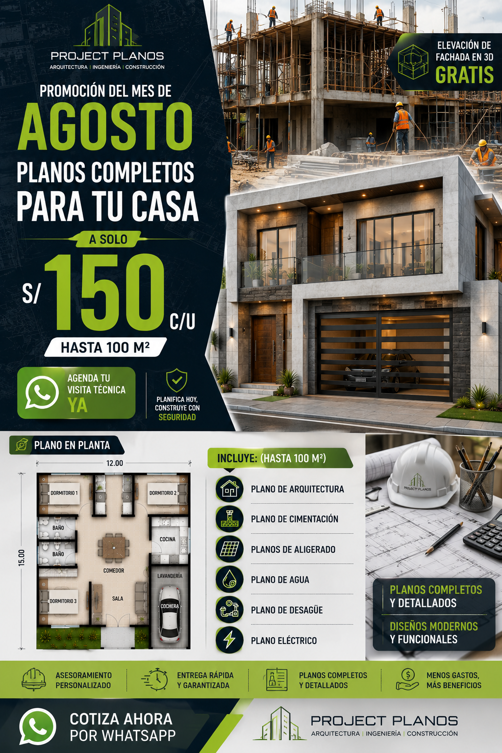 Project Planos Facebook ad: ¡PROMOCIÓN DE AGOSTO! PLANOS A SOLO S/ 150 c/u