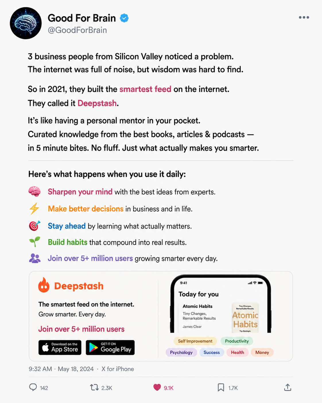 Deepstash Facebook ad
