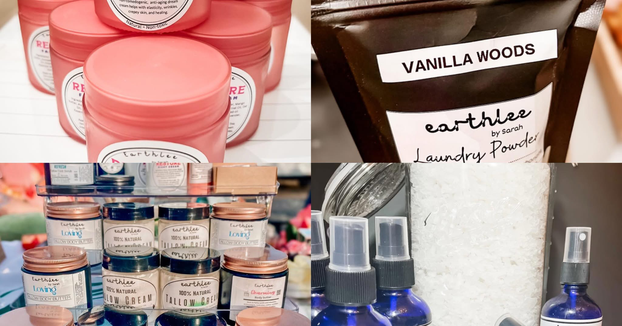 EarthLee by Sarah P Facebook ad: Natural. Non-toxic. Bath & Beauty products.