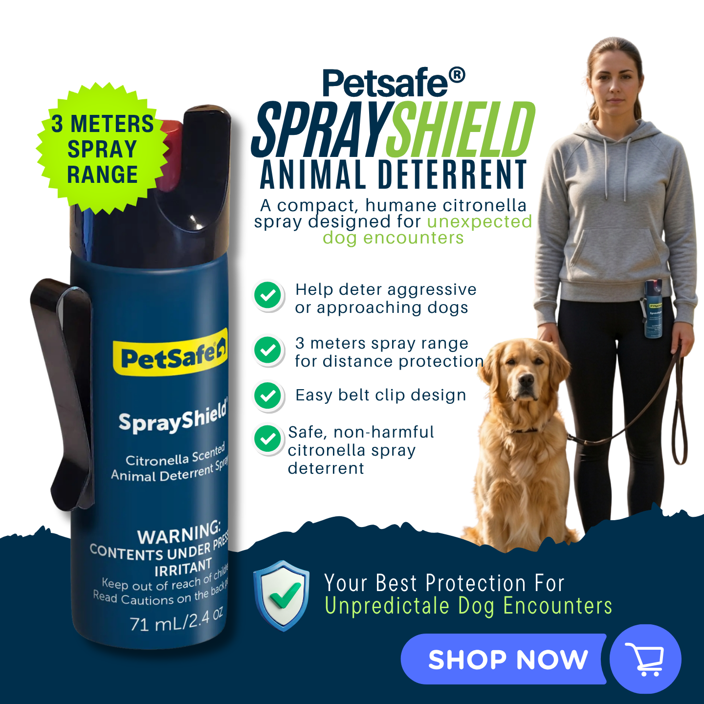 The Dog Line Facebook ad: Worried about aggressive dogs when walking, jogging…