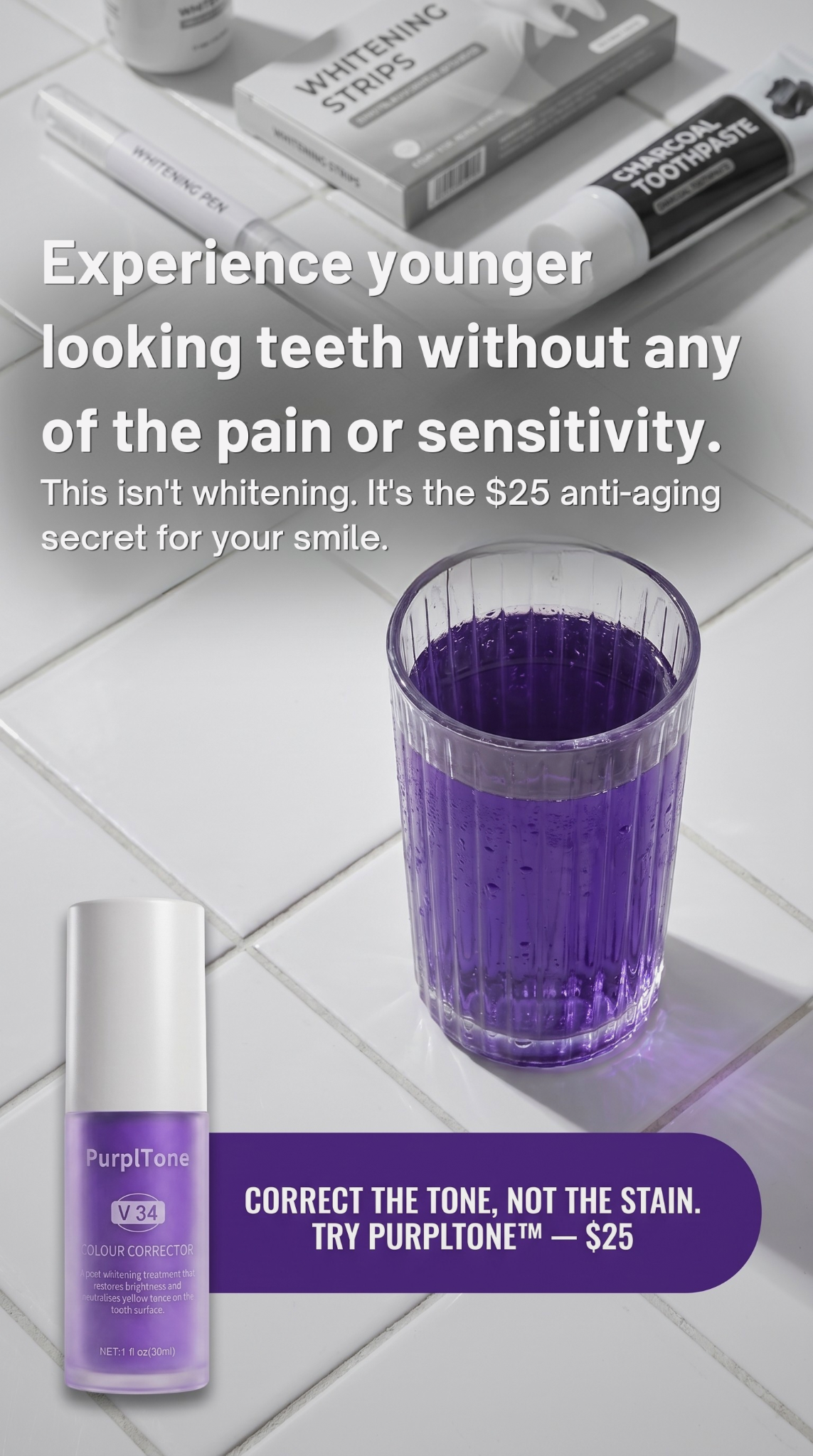 PurplTone Facebook ad: Younger-looking teeth, without any of the pain or…