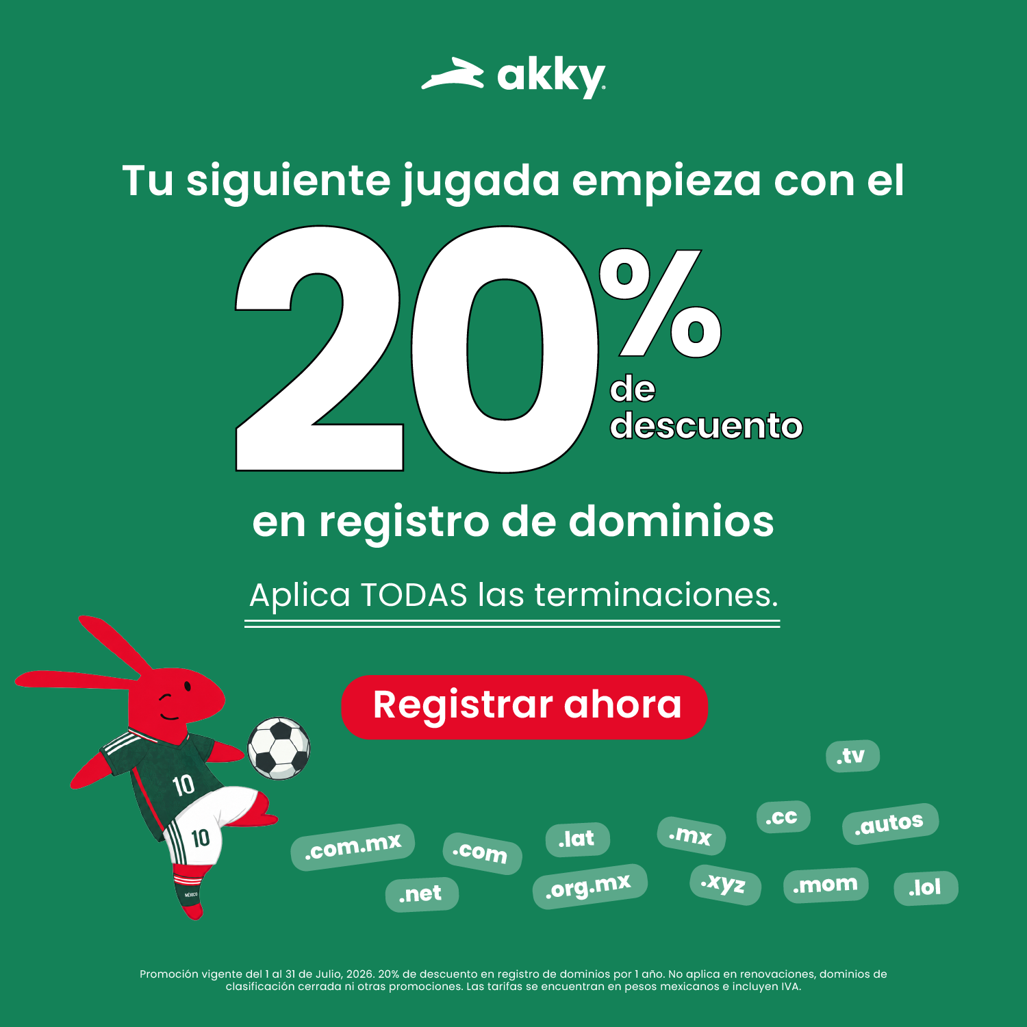 Akky MX Facebook ad: Registra Tu Dominio Hoy