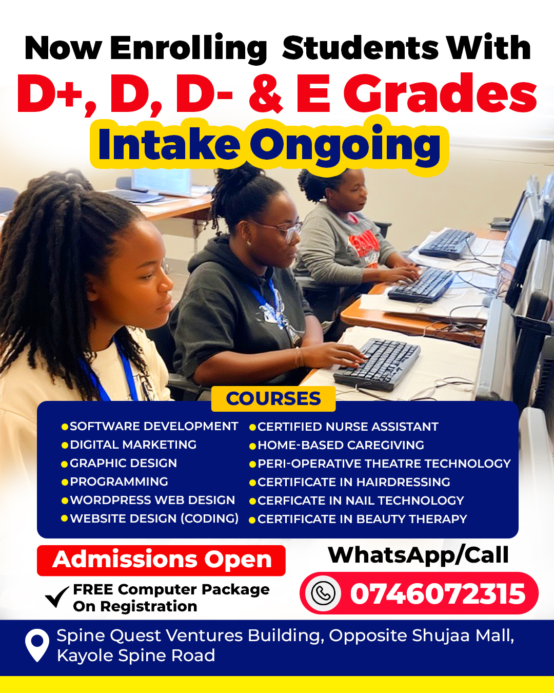 Zenit Technical Training College Facebook ad: 𝐄𝐧𝐫𝐨𝐥𝐥𝐦𝐞𝐧𝐭 𝐨𝐩𝐞𝐧 𝐟𝐨𝐫 𝐃+, 𝐃, 𝐃- 𝐚𝐧𝐝 𝐄.