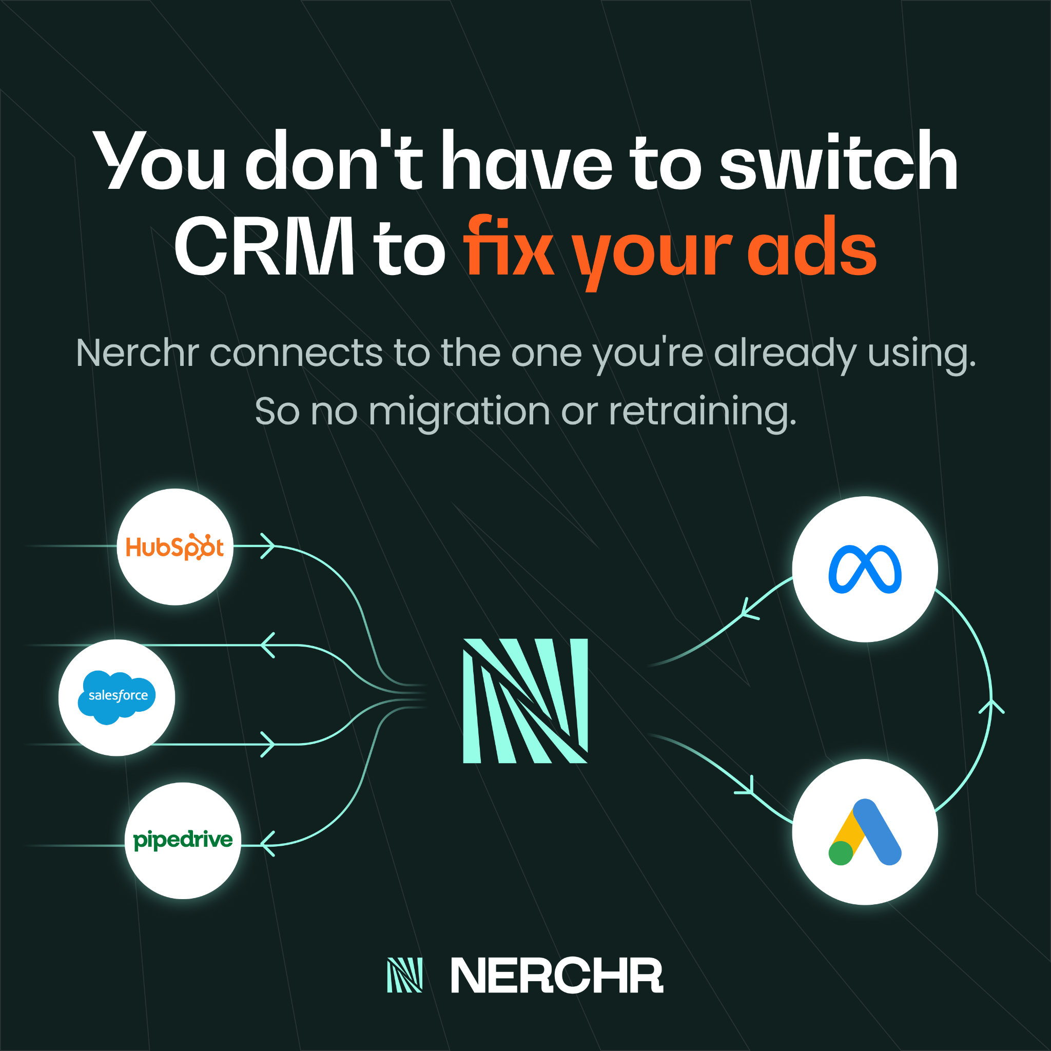 Nerchr Facebook ad: You don't have to switch CRMs to fix your ads.