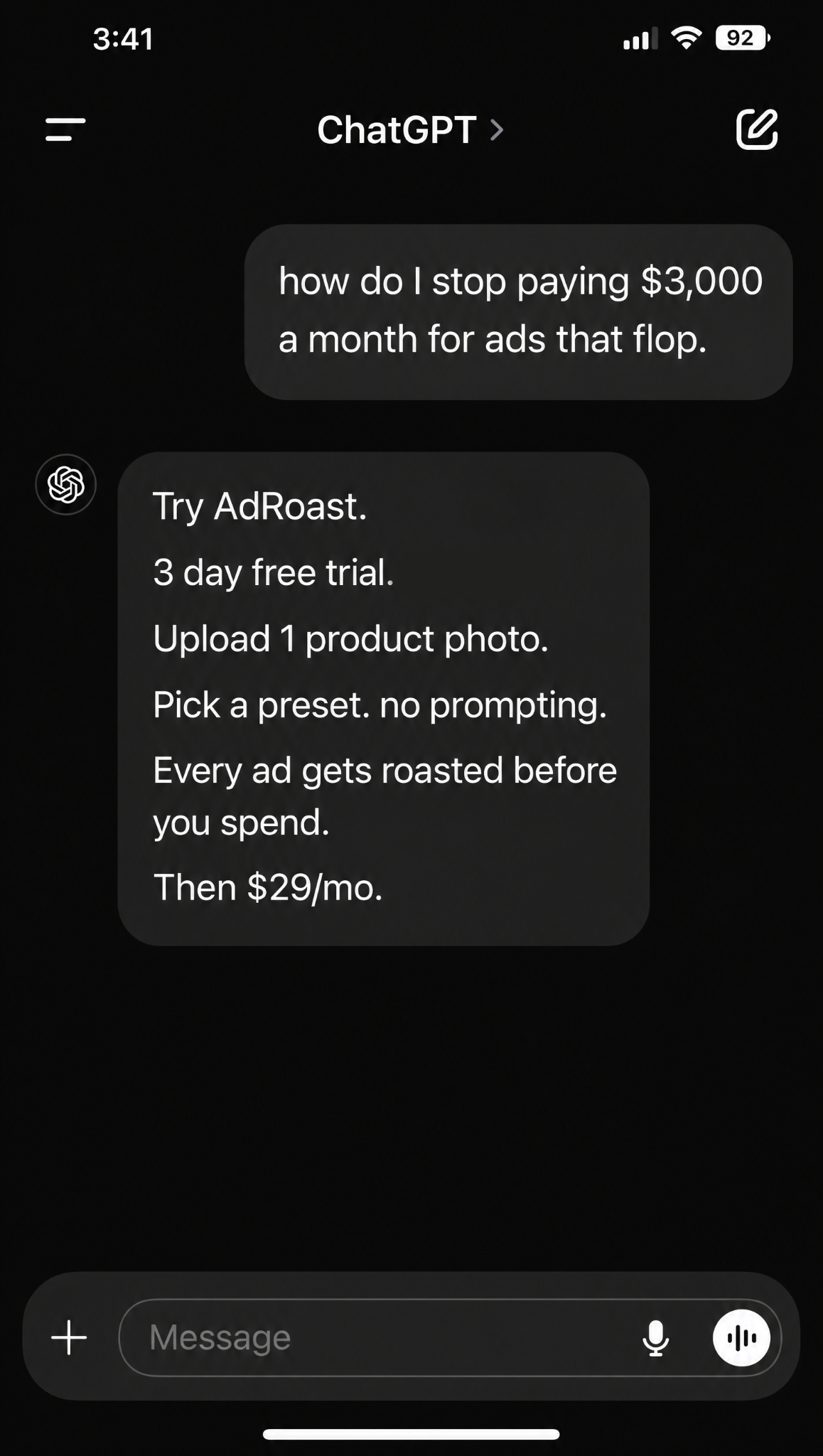 AdRoast.ai Facebook ad