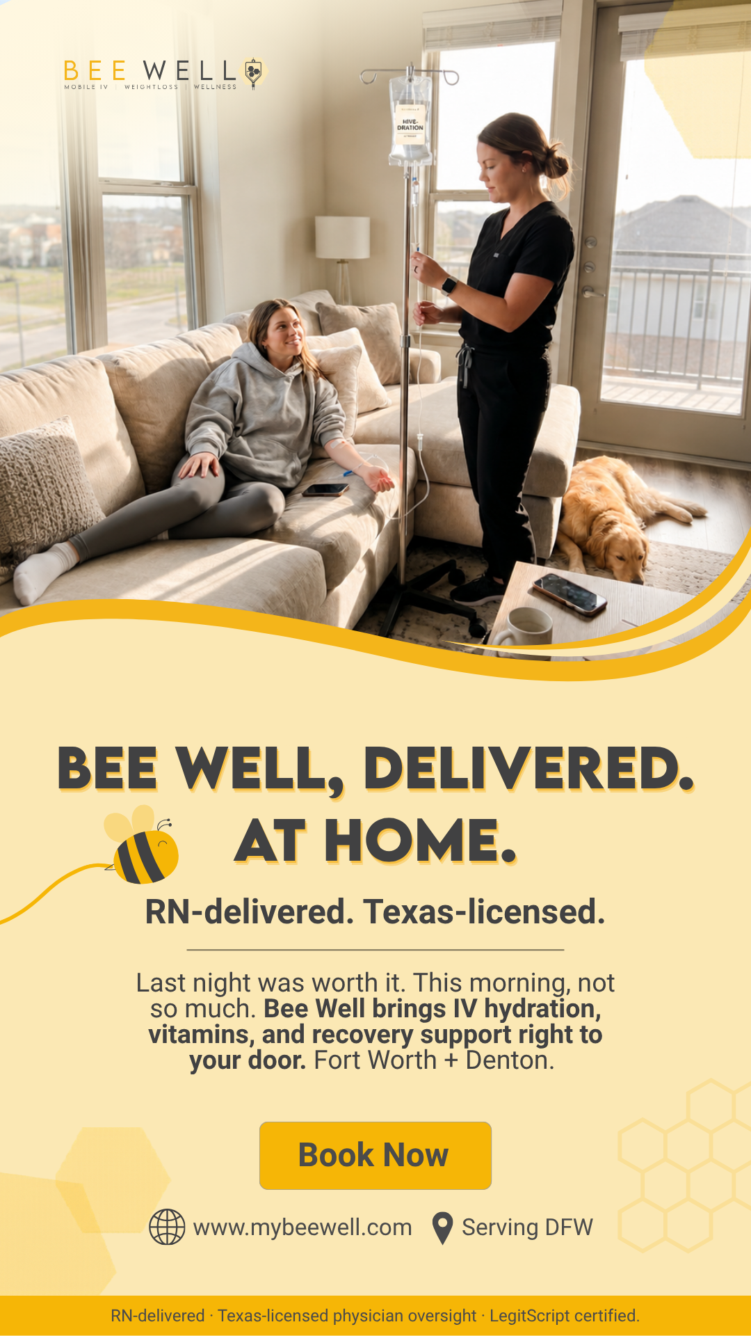 Bee Well Facebook ad: Mobile IV Therapy Delivered at HOME