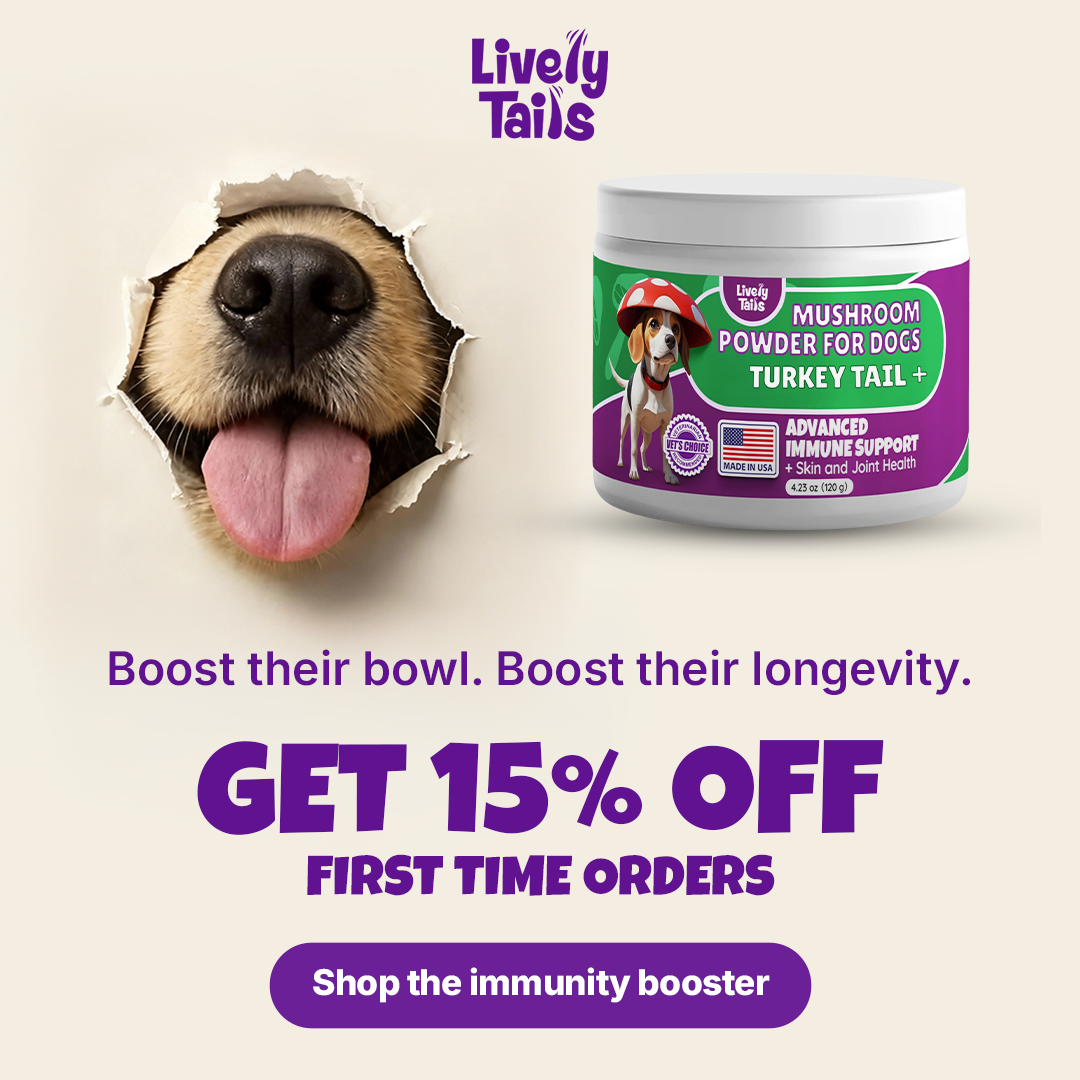 Lively Tails Facebook ad: All-Natural Mushroom Blend for Dog Health