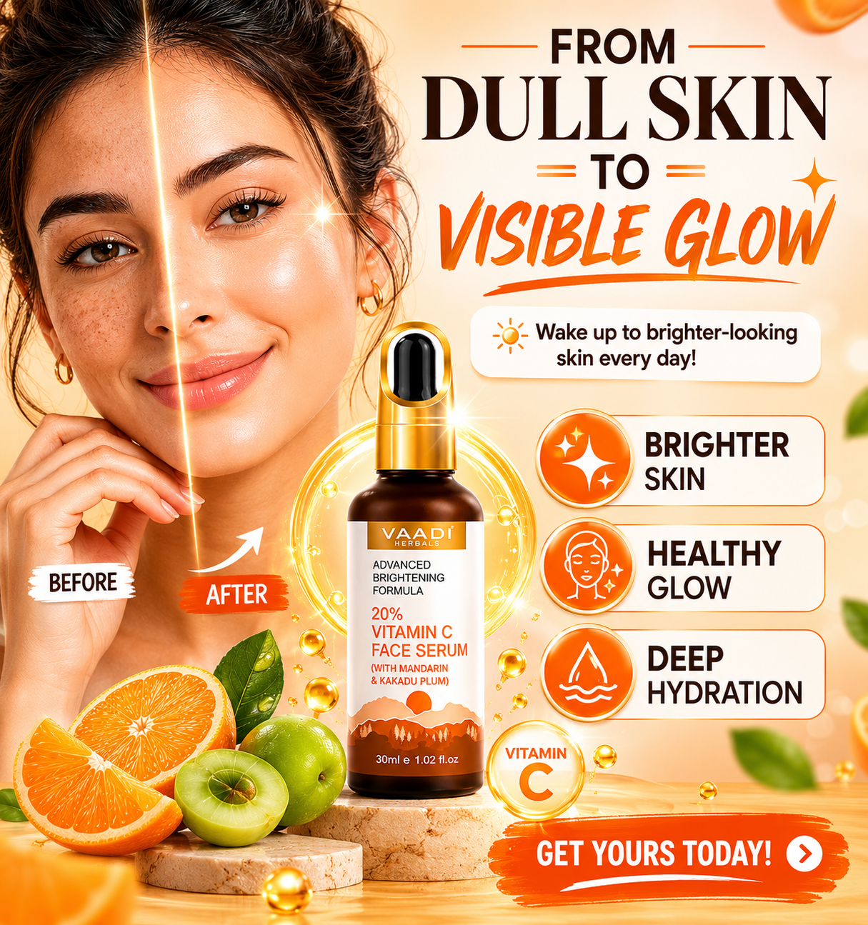 Vaadi Organics Nepal Facebook ad: Glow your skin with 20% Vitamin C Organic face serum