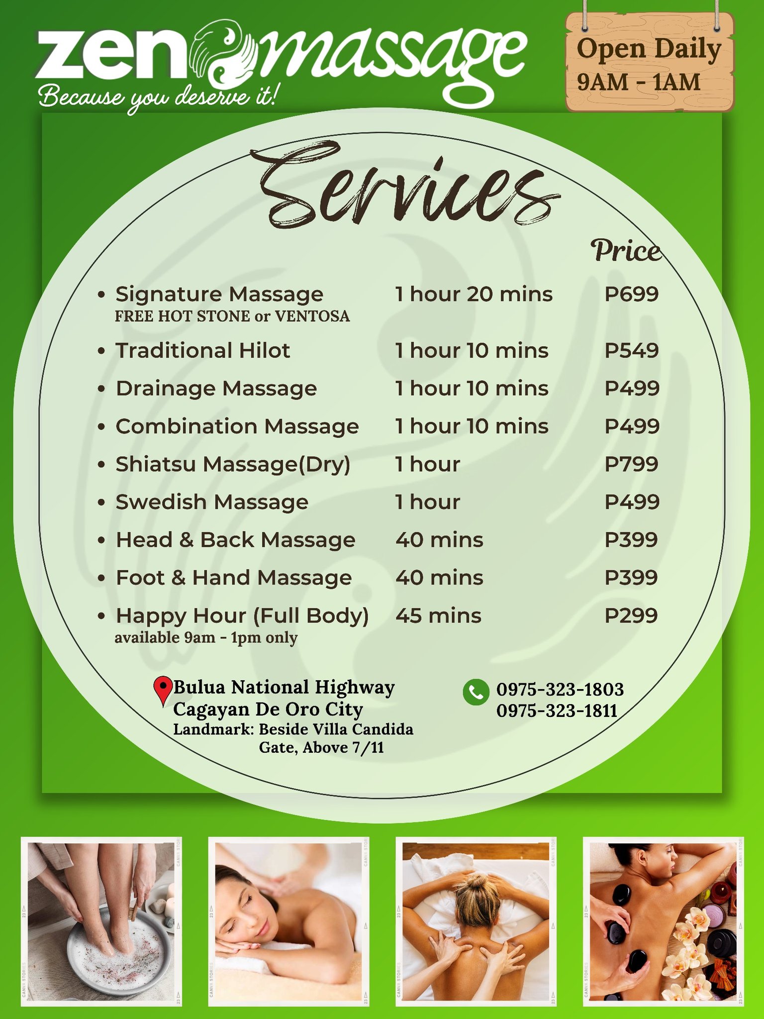 Zen Massage CDO Facebook ad: Stressed? Tired? You deserve a break!