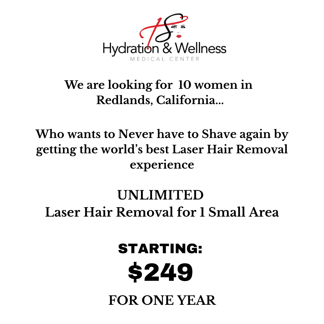 TS Hydration & Wellness Medical Center Facebook ad: Unlimited Laser Hair Removal for 1 Year NOW $249!