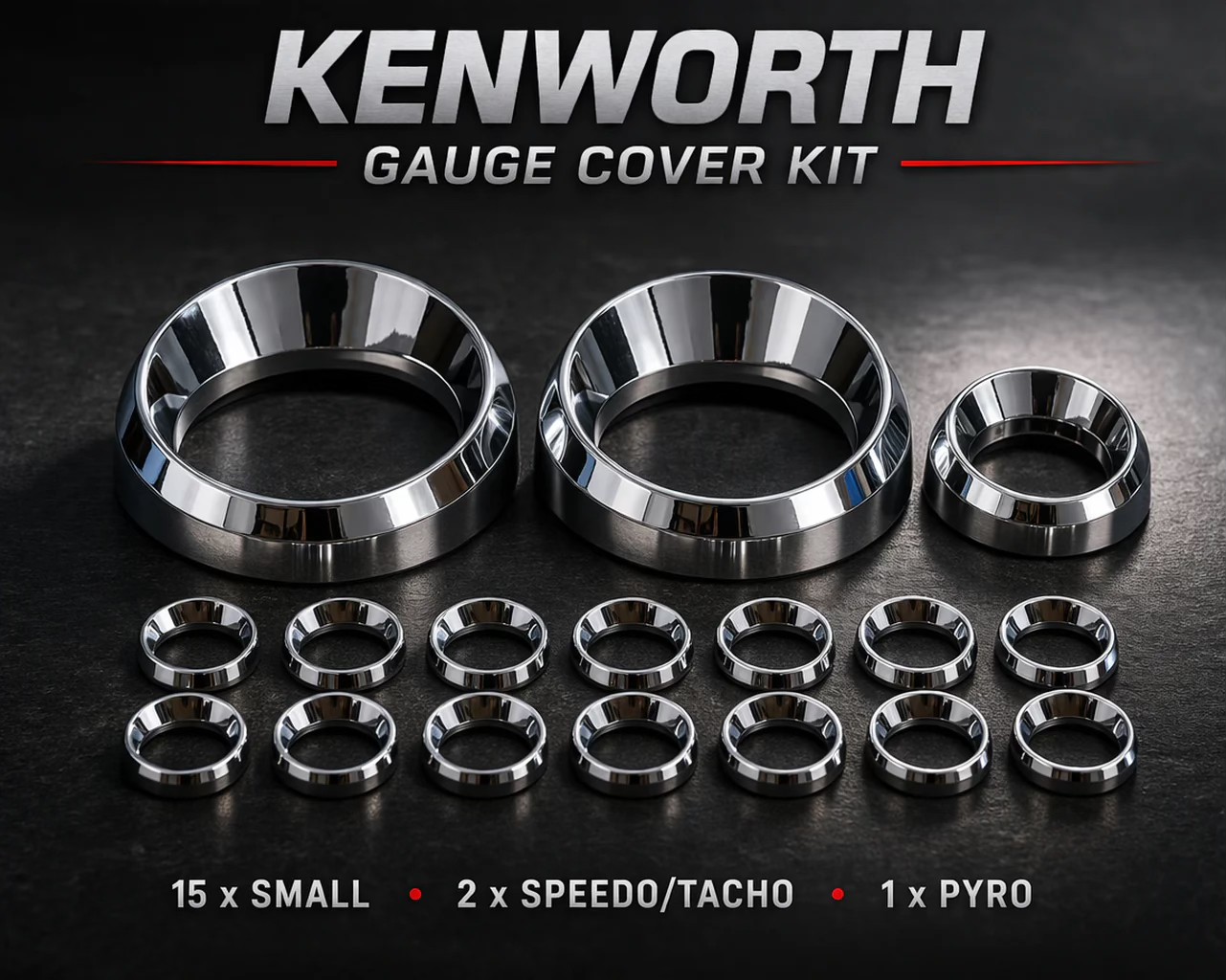 TrueBlue Truck Accessories Facebook ad: Kenworth Gauge Cover Kit - Chrome