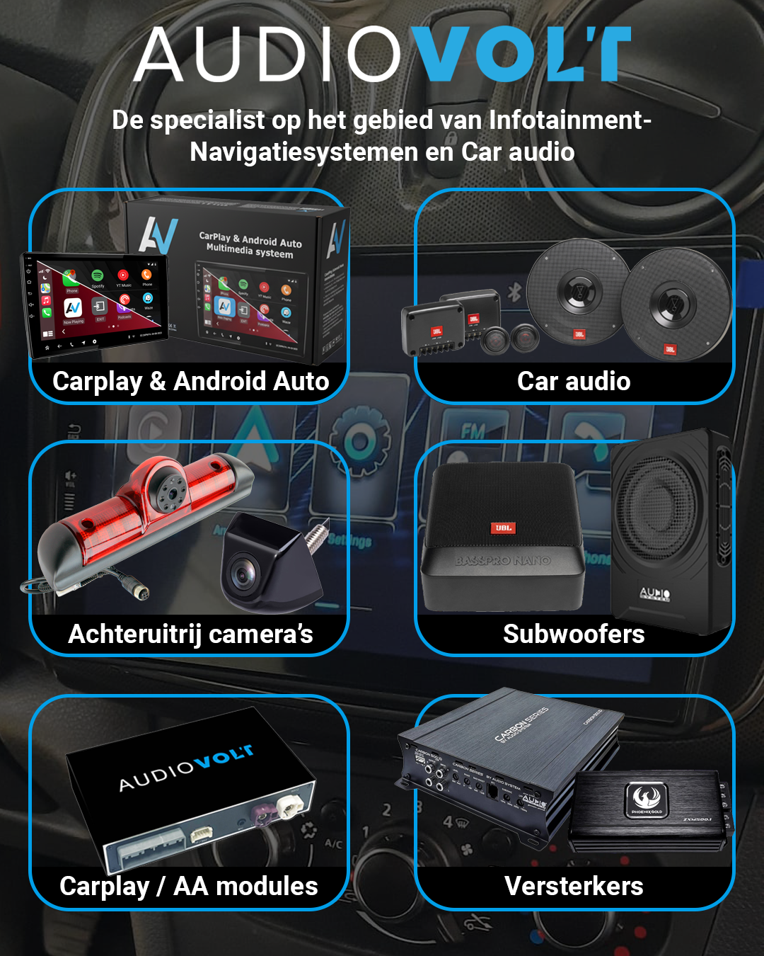 Audiovolt Facebook ad: Ontdek CarPlay & Android Auto
