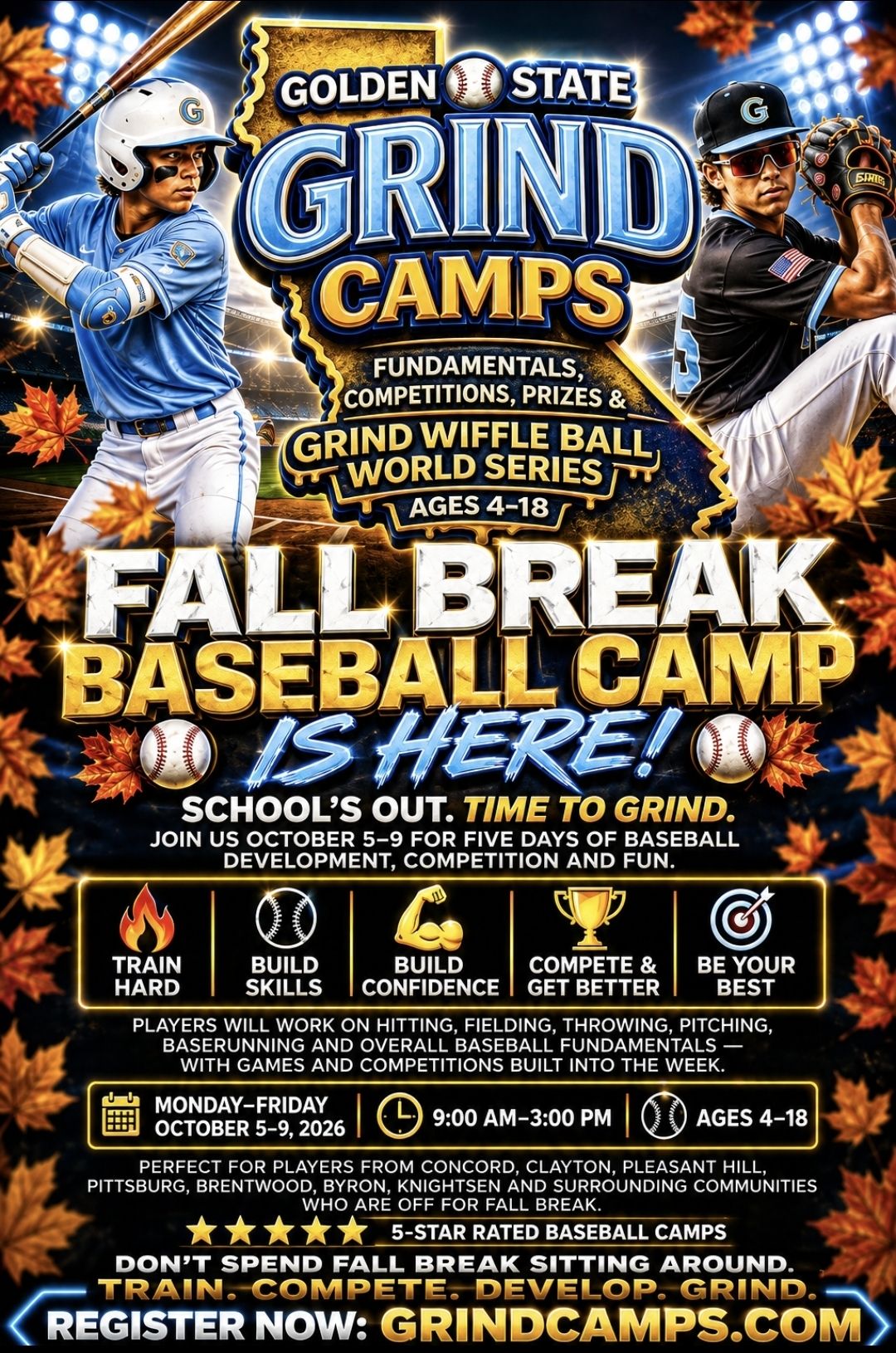Golden State Grind Facebook ad: FALL BREAK BASEBALL CAMP | CONCORD, CA | GRIND
