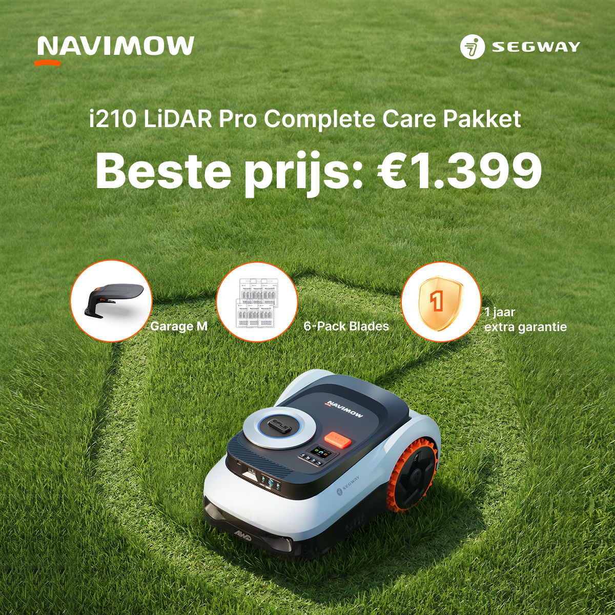 Segway Navimow Facebook ad: i2 LiDAR Pro, Een jaar zorgeloos maaien