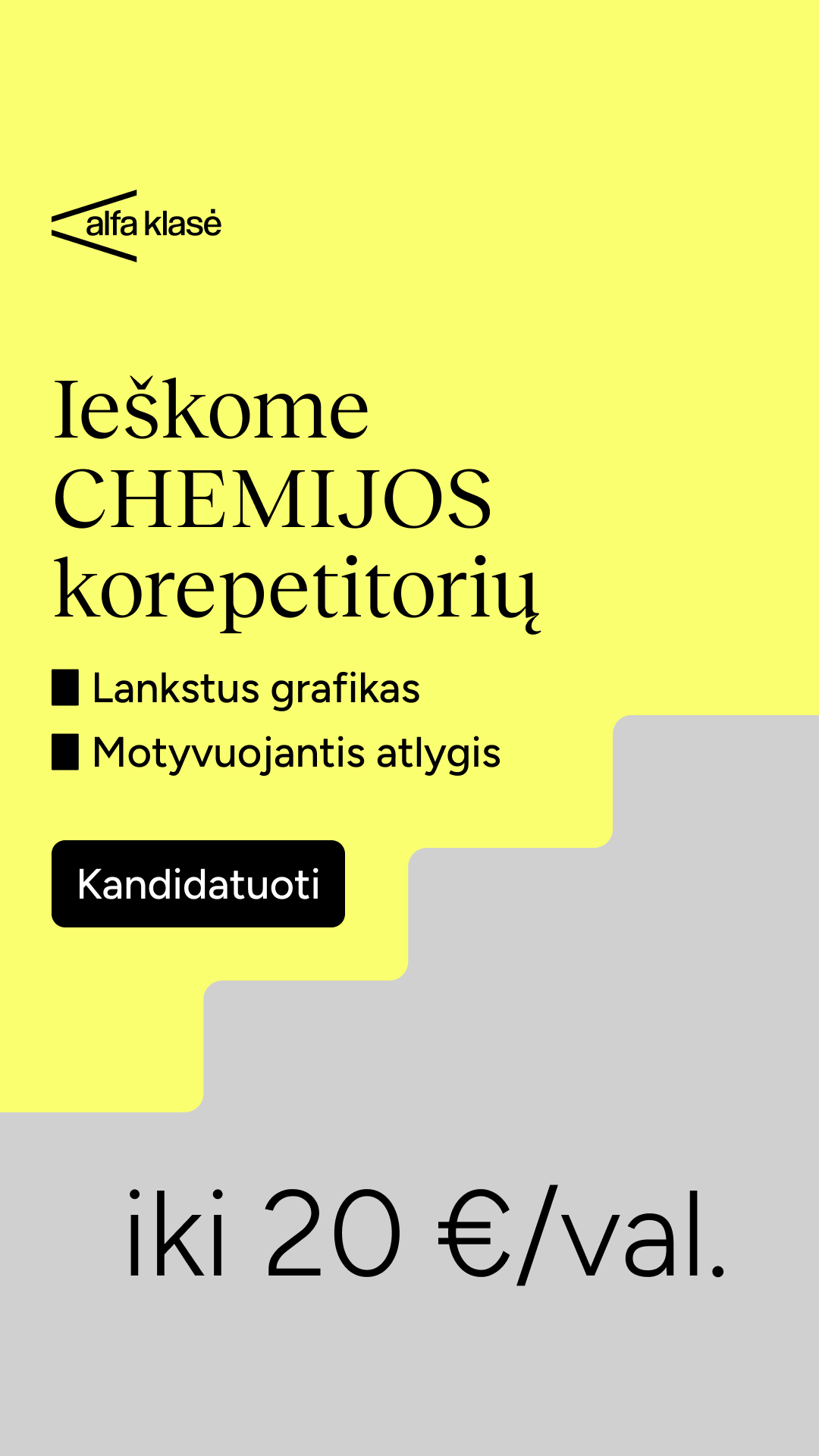 Alfa Klasė Facebook ad: Tapk chemijos korepetitoriumi