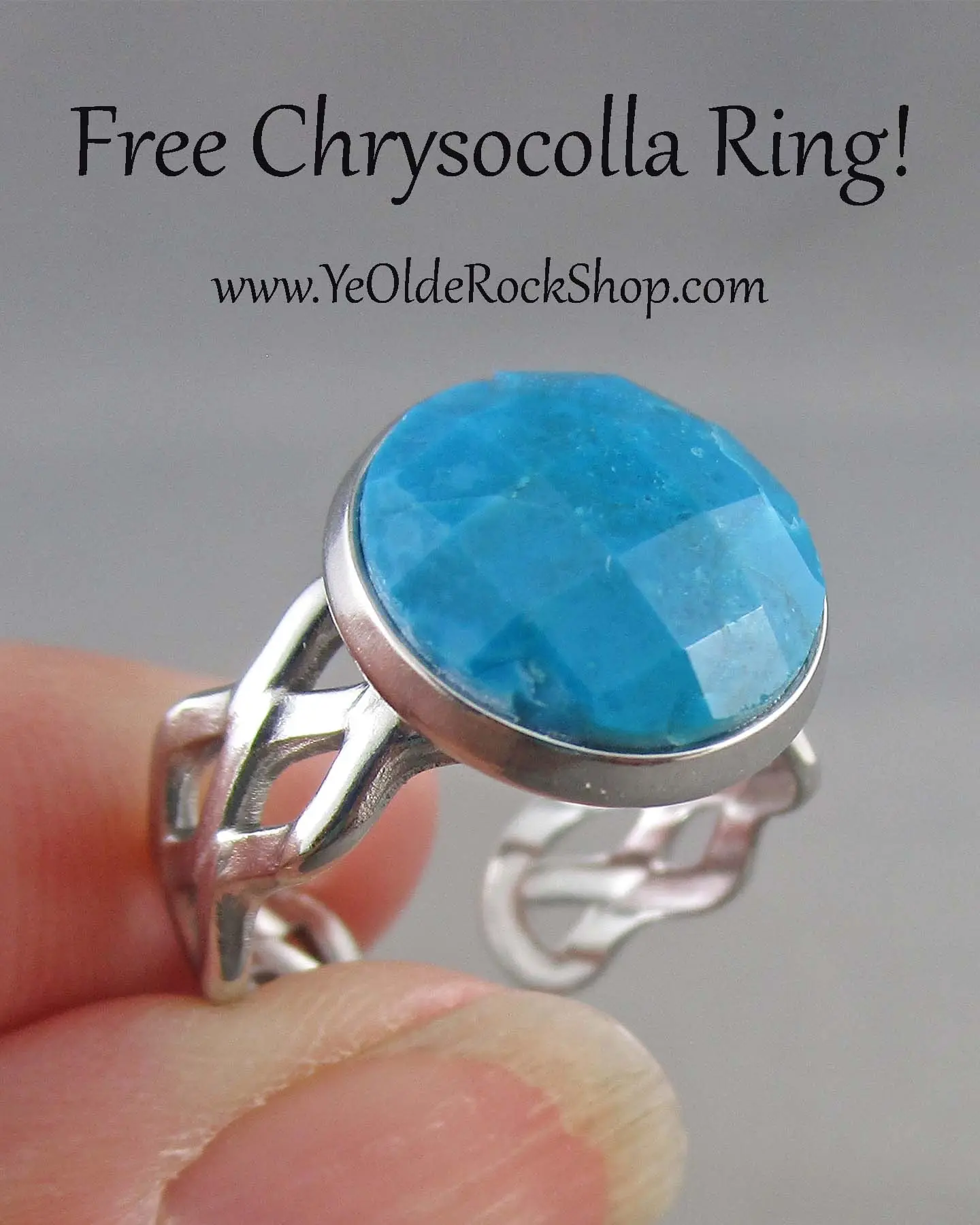 Jacobs Trading Facebook ad: Free Chrysocolla gemstone ring!Spend $60 or more online…