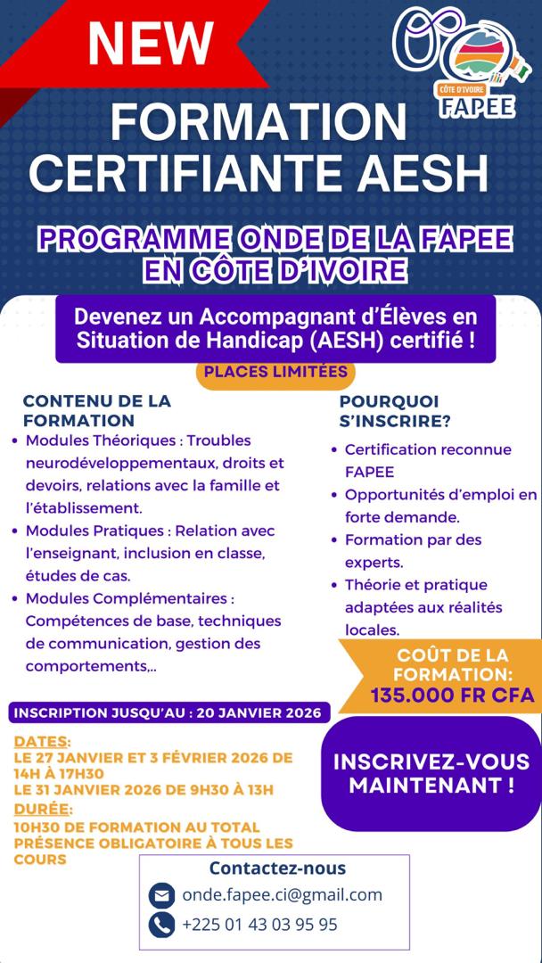 Association des parents d'élèves du Lycée Blaise Pascal d'Abidjan Facebook ad: ANNONCE FORMATIONS