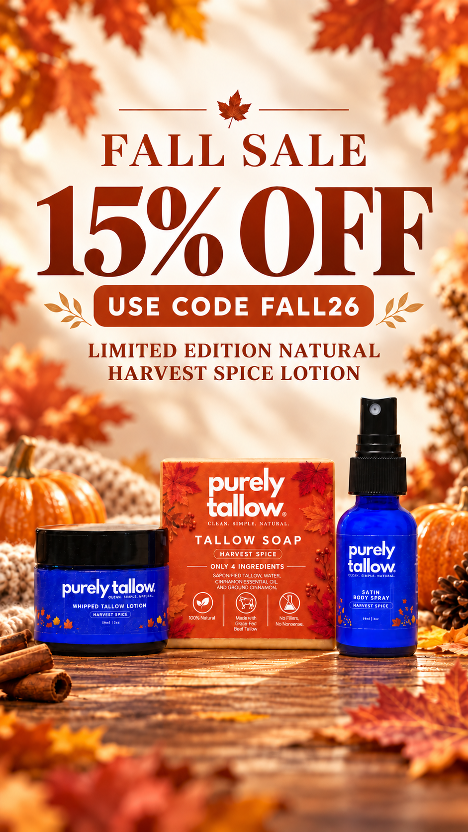 Purely Tallow Skincare Facebook ad: Harvest Spice Beats Pumpkin Spice