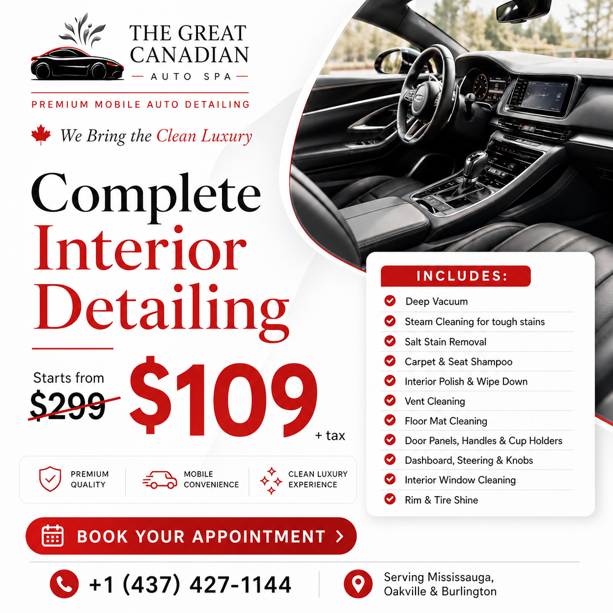 The Great Canadian Autospa Facebook ad: Interior Detailing from $109