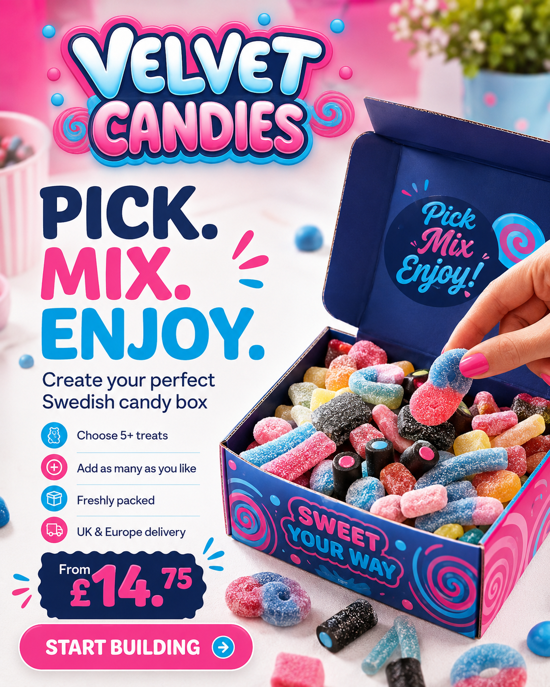 Velvet Candies Facebook ad: Build Your Box