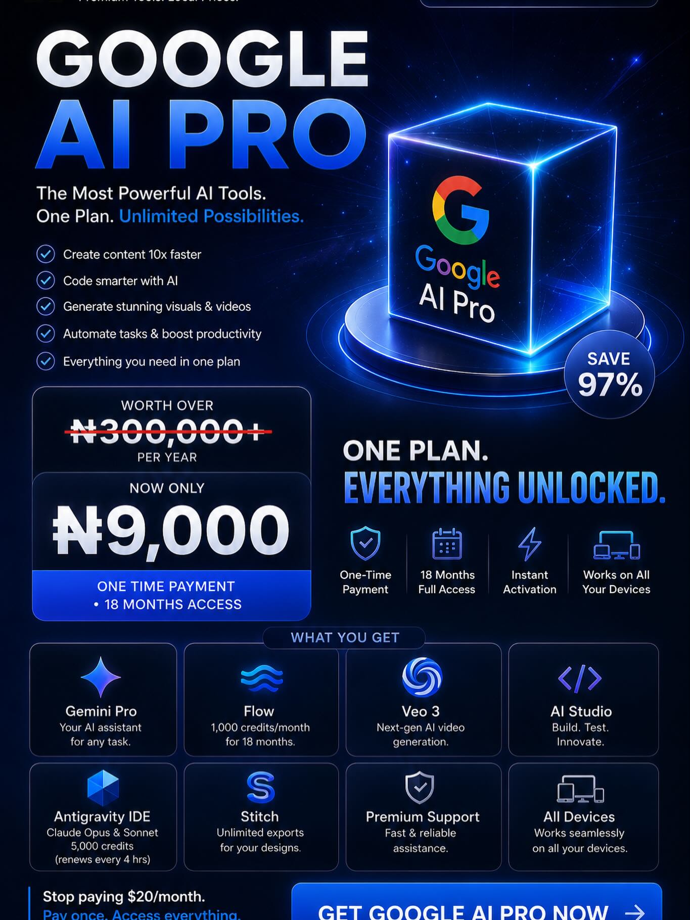 my_codedhub Facebook ad: 18 MONTHS of Premium AI for a one-time…