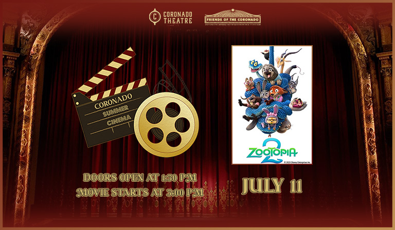 Coronado Theatre Facebook ad: Coronado Summer Cinema - Zootopia 2 (FREE ADMISSION)