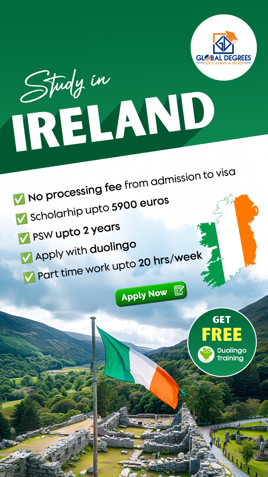 Global Degrees Facebook ad: Study in the Ireland with Global Degrees