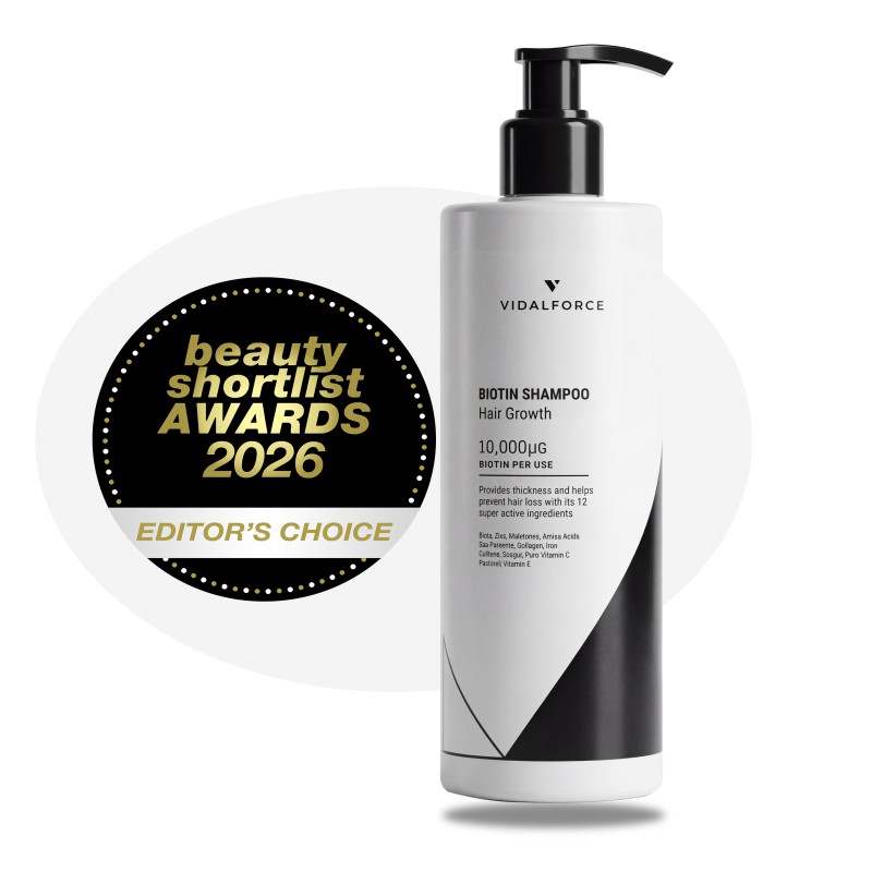 VidalForce Facebook ad: Champu Biotina para el Cabello 10000 mcg + 12 Activos