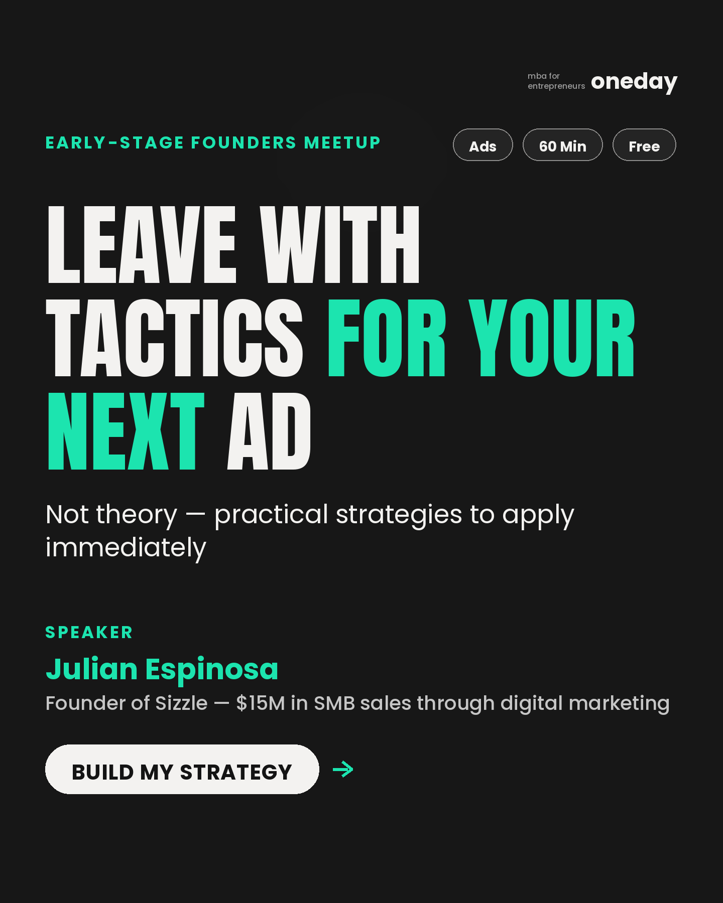 Oneday Facebook ad: Leave with tactics for content that stops the scroll