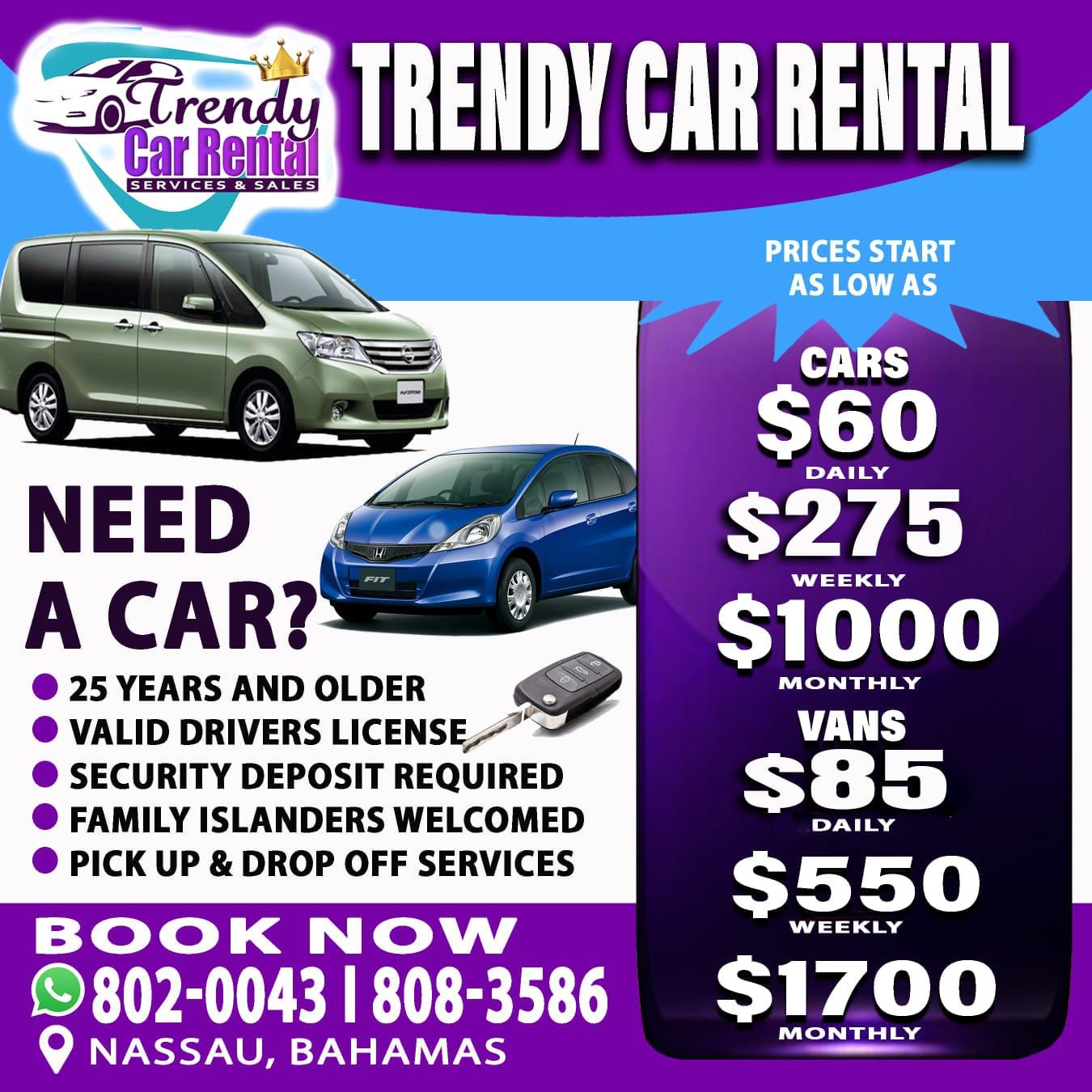 Trendy DeeDee Facebook ad: Need a Rental Car?