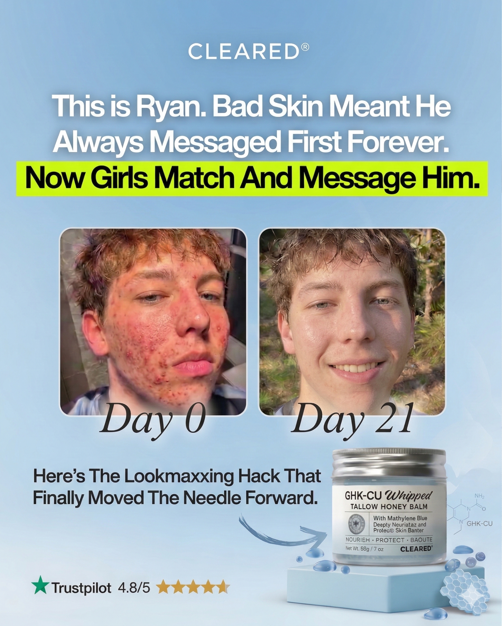 TryCleared Co. Facebook ad: Upgrade Your Skin, 53% Off