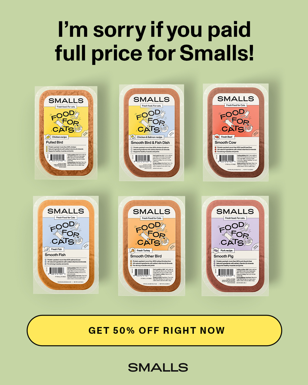 Smalls Facebook ad: Human-Grade Fresh Cat Food