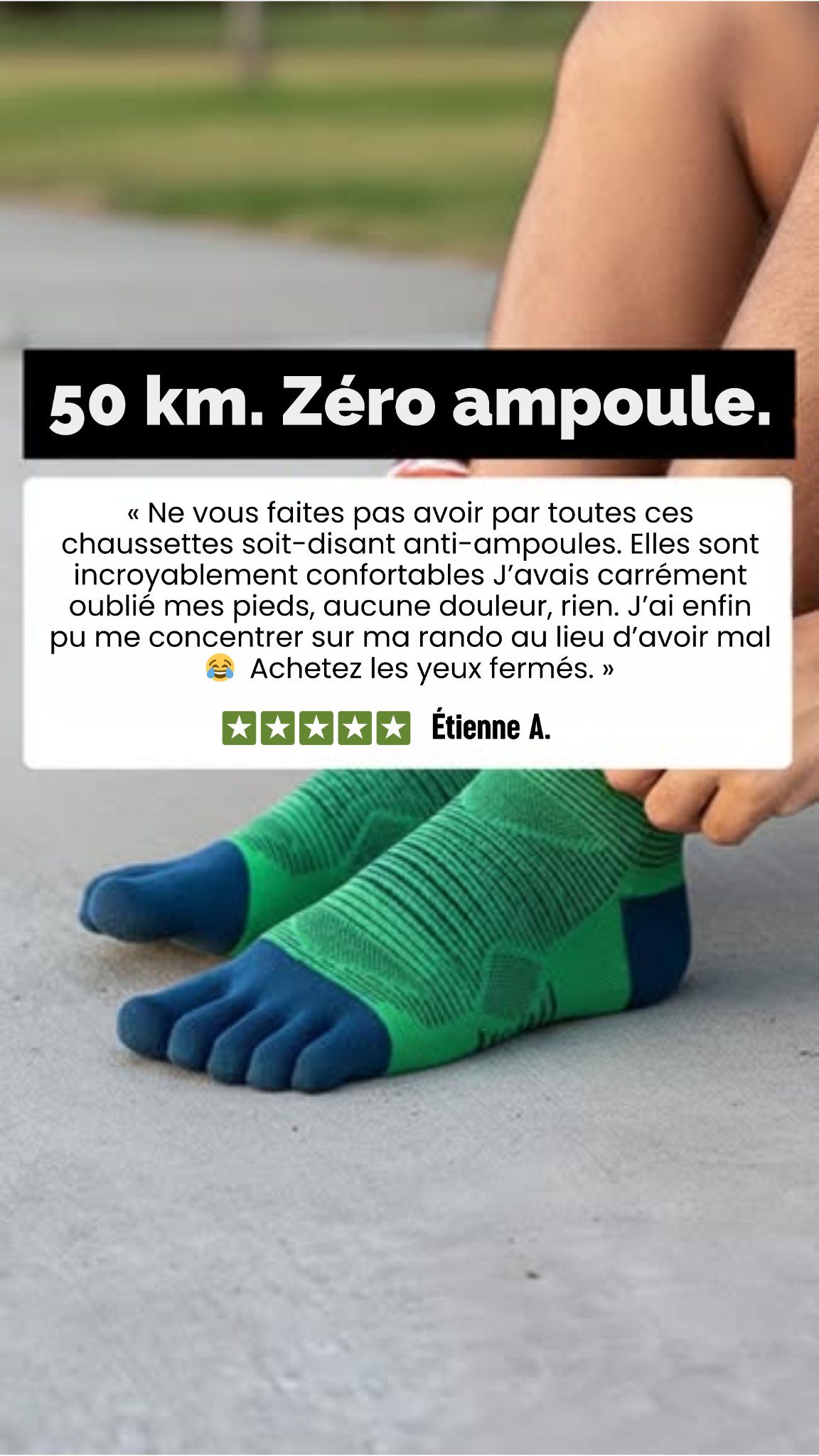 Runor. Facebook ad: 50 km. Zéro ampoule. 100% Confort.