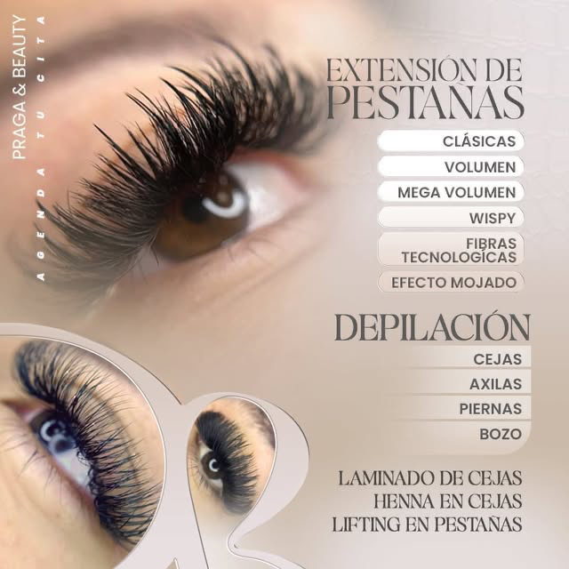 Praga & Beauty Facebook ad: Agenda tu cita de pestañas - Book your eyelash appointment