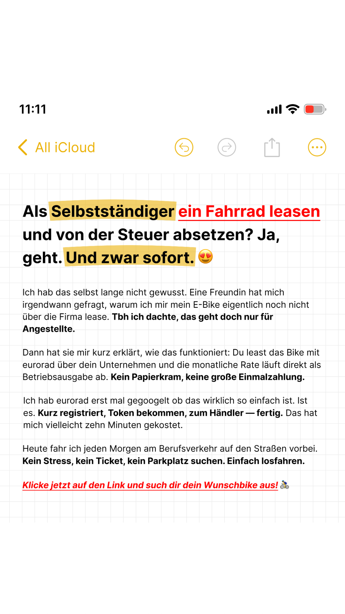 eurorad Deutschland GmbH Facebook ad: Bike-Leasing für Selbstständige
