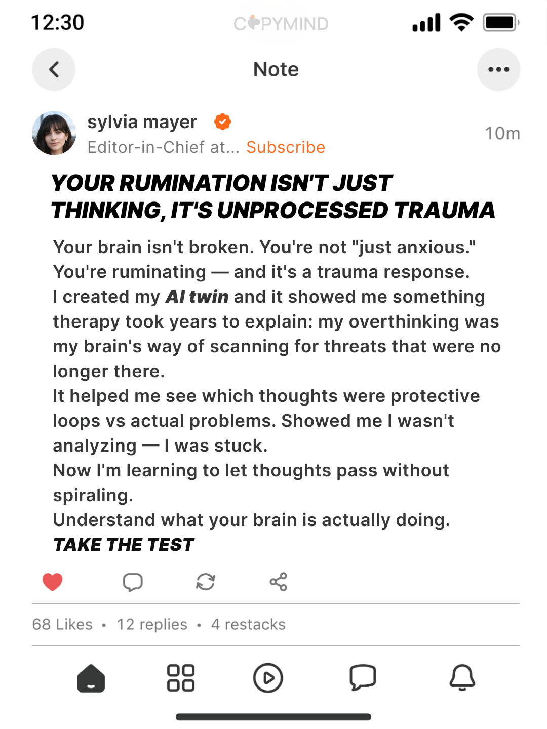 AI Mind Healing Facebook ad: Try the Copymind app today!