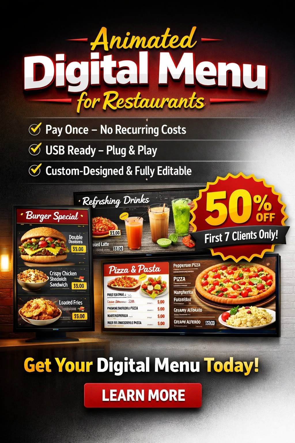Global Digital Click Facebook ad: Does your restaurant TV menu look outdated or…