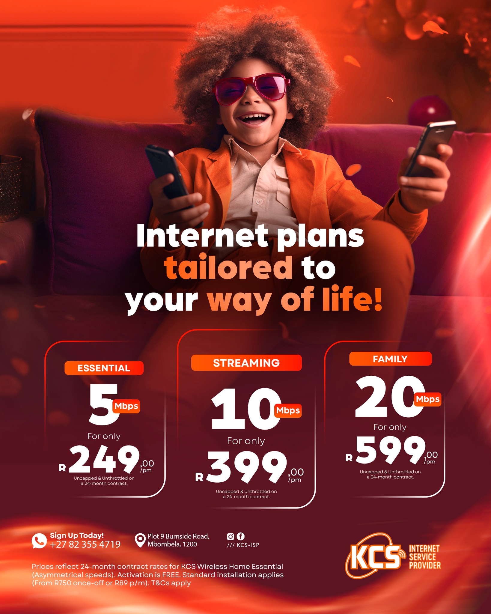 KCS Internet Service Provider Facebook ad: Uncapped Wireless from just R249 p/m!