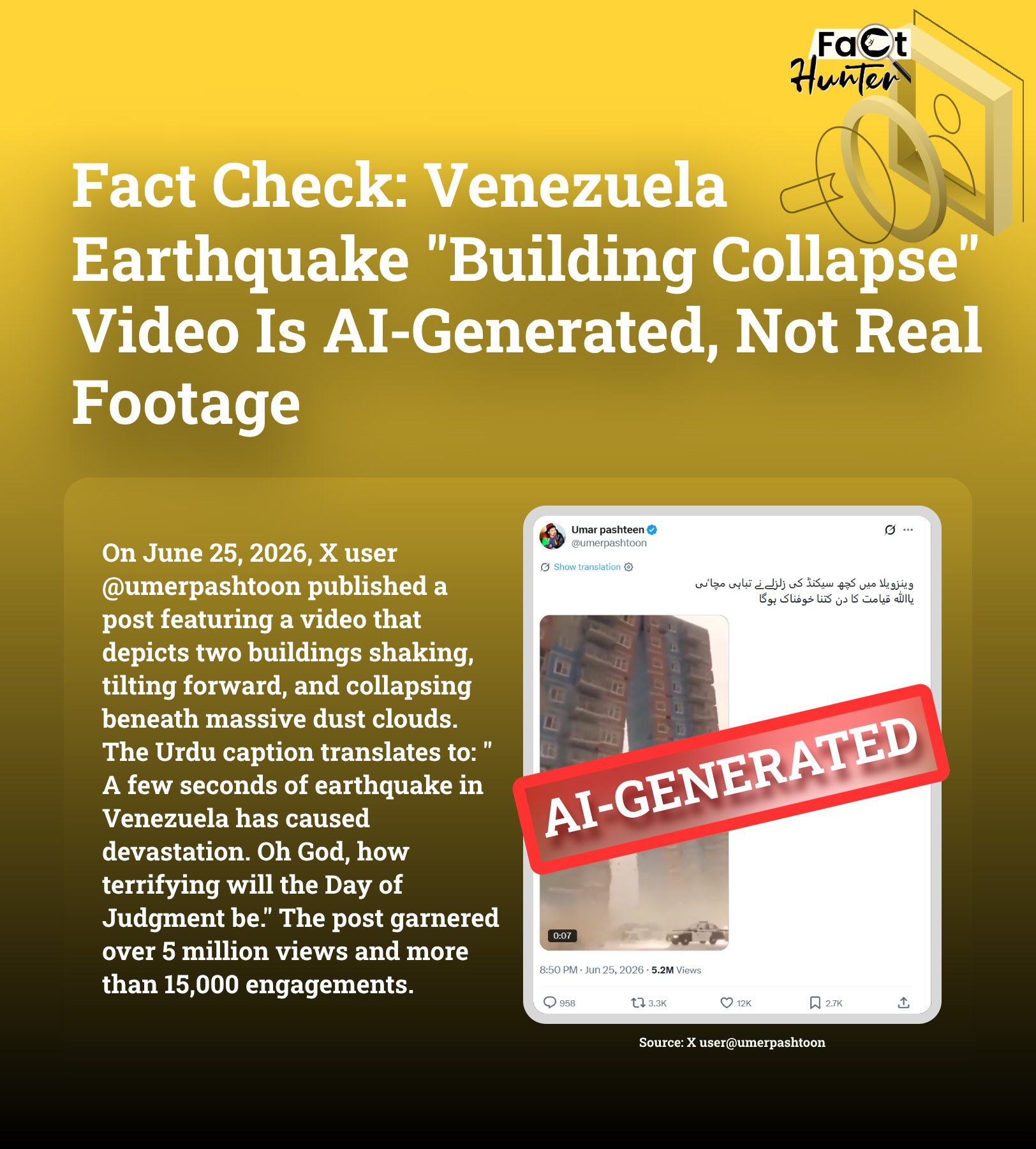 Fact Hunter Facebook ad: FACT CHECK: Viral Video of Buildings Collapsing in…
