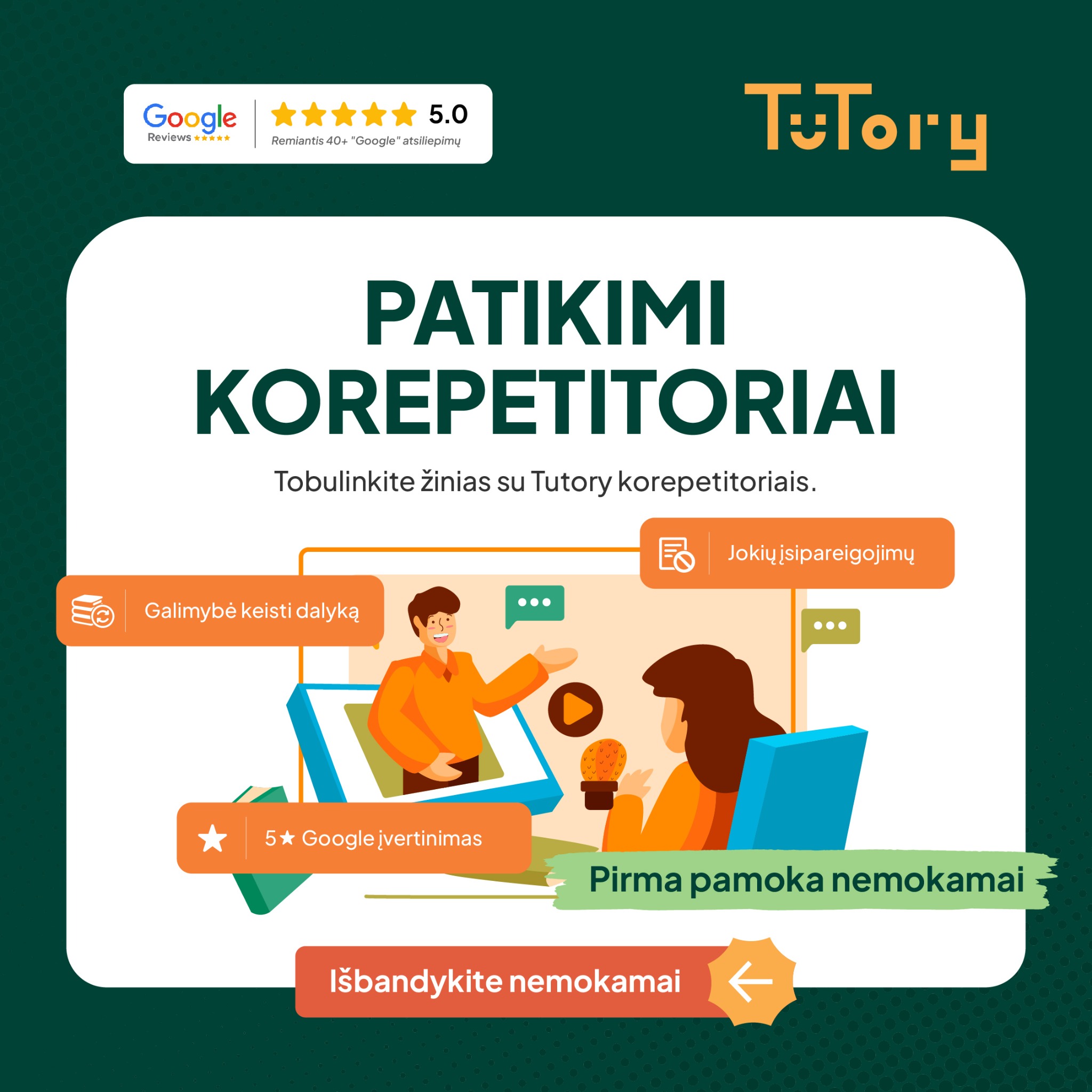 Tutory.lt Facebook ad: Korepetitoriai