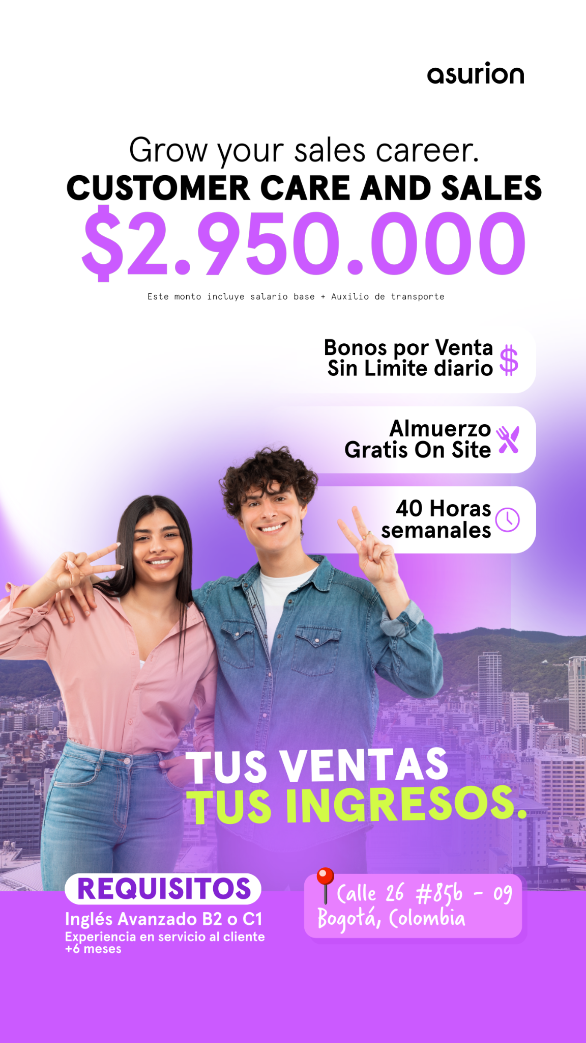 Asurion Careers Bogota Facebook ad from Feb 19, 2026