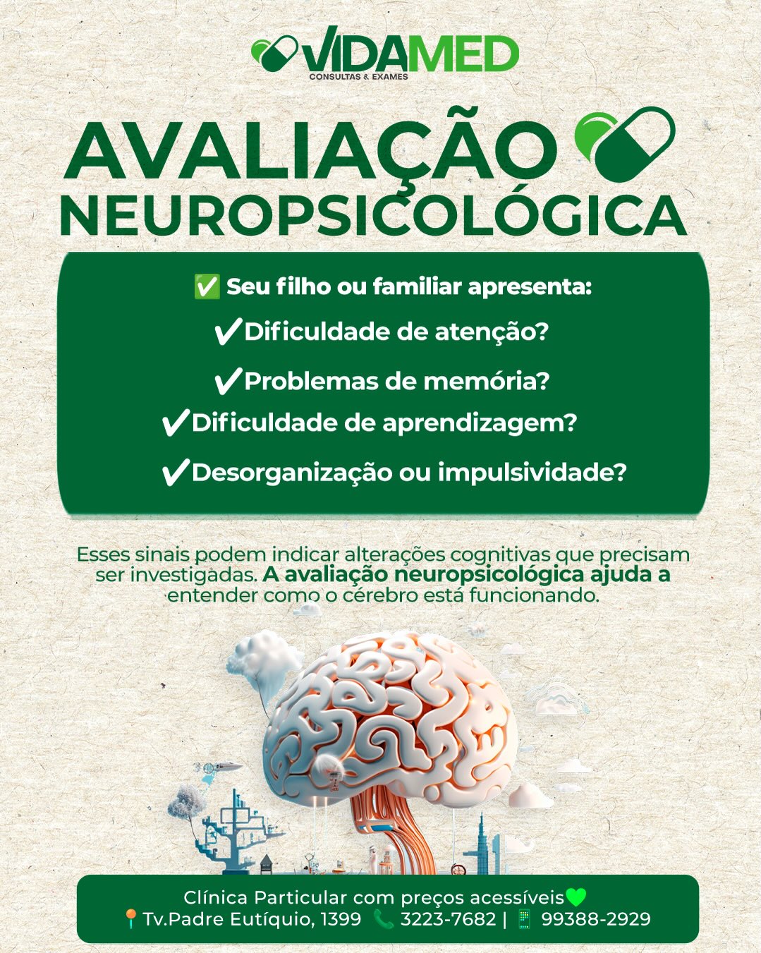 Clínica Vidamed Belém Facebook ad: AVALIAÇÃO NEUROPSICOLÓGICA