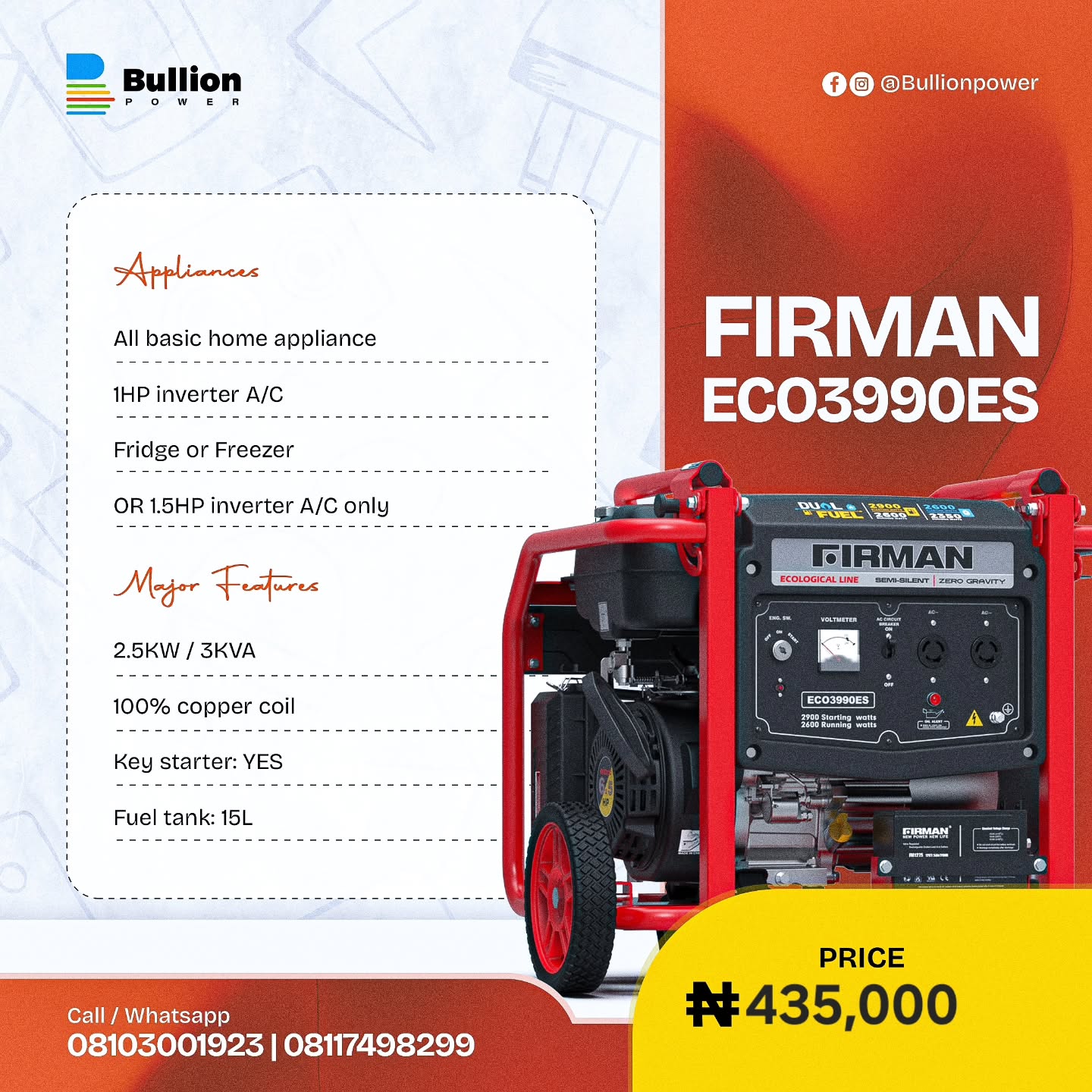Bullion power Facebook ad: We sell brand new Generators, airconditioners and smart…