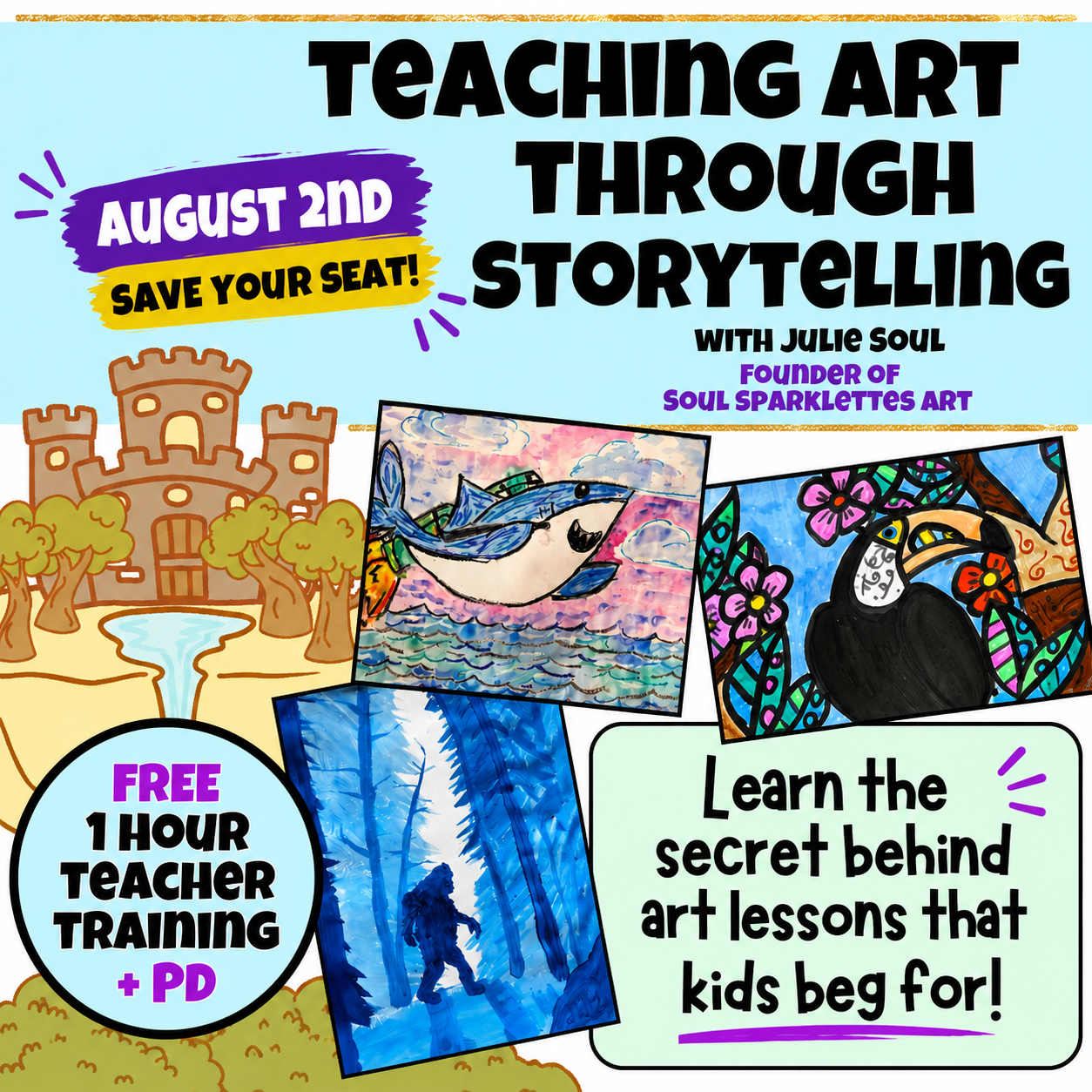 Soul Sparklettes Art Facebook ad: FREE 1-Hour PD for Art Teachers