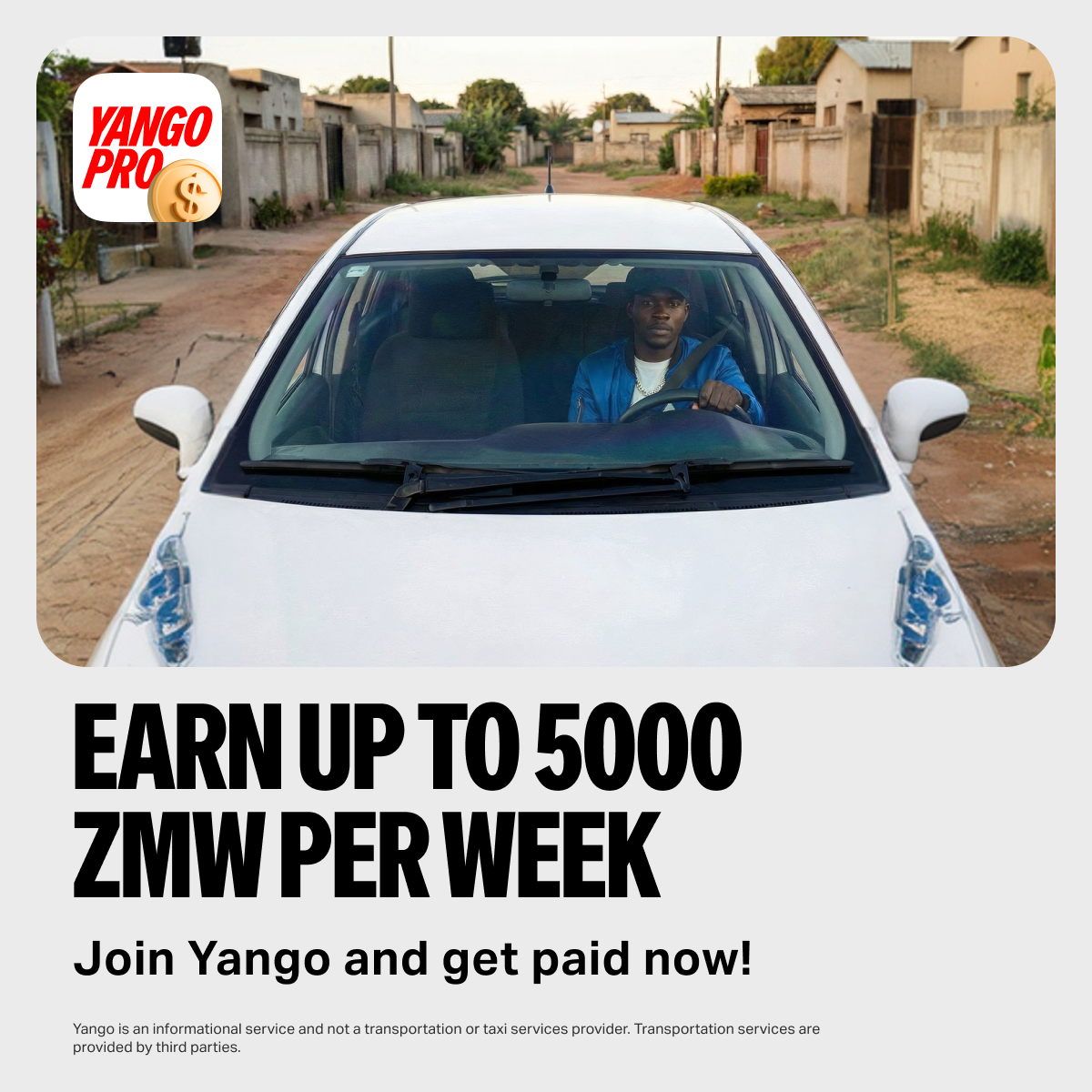 Yango Zambia Facebook ad: Don’t wait! Cash in on your car today!