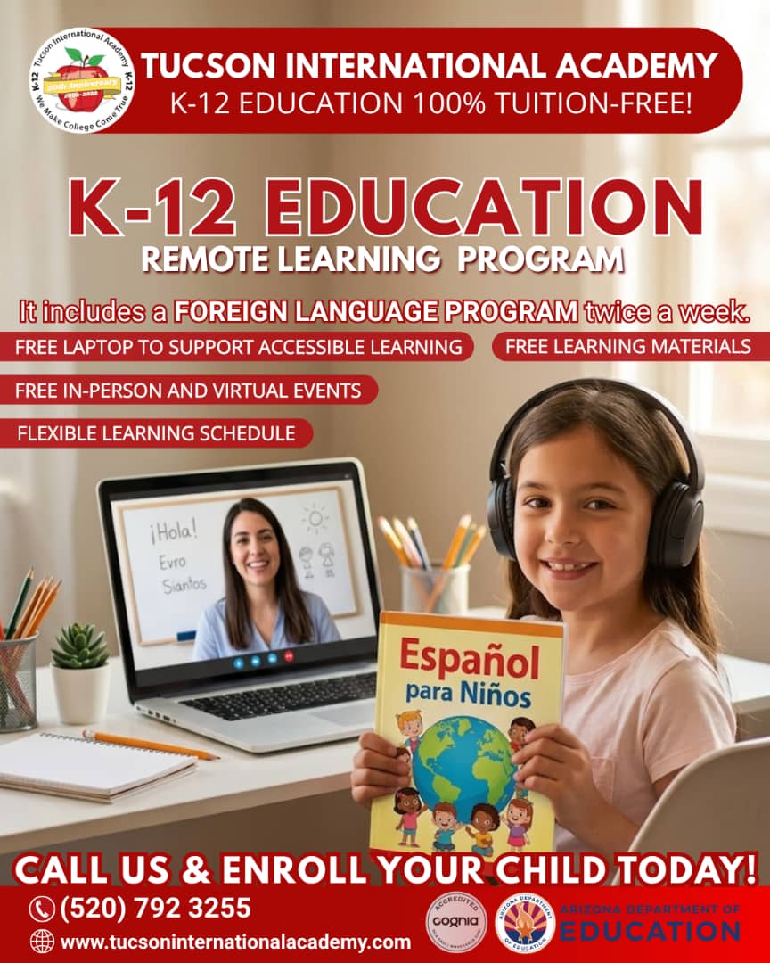 Tucson International Academy - Admissions Facebook ad: Tuition FREE K-12 Charter School - Apply Now