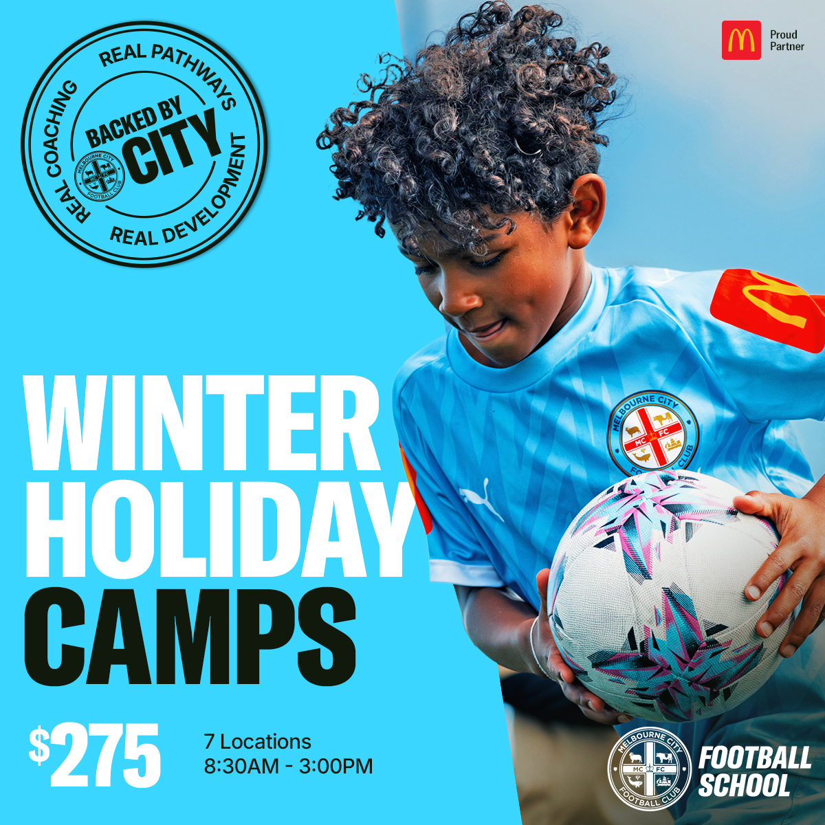 Melbourne City FC Facebook ad: Holiday coaching from Melbourne City.